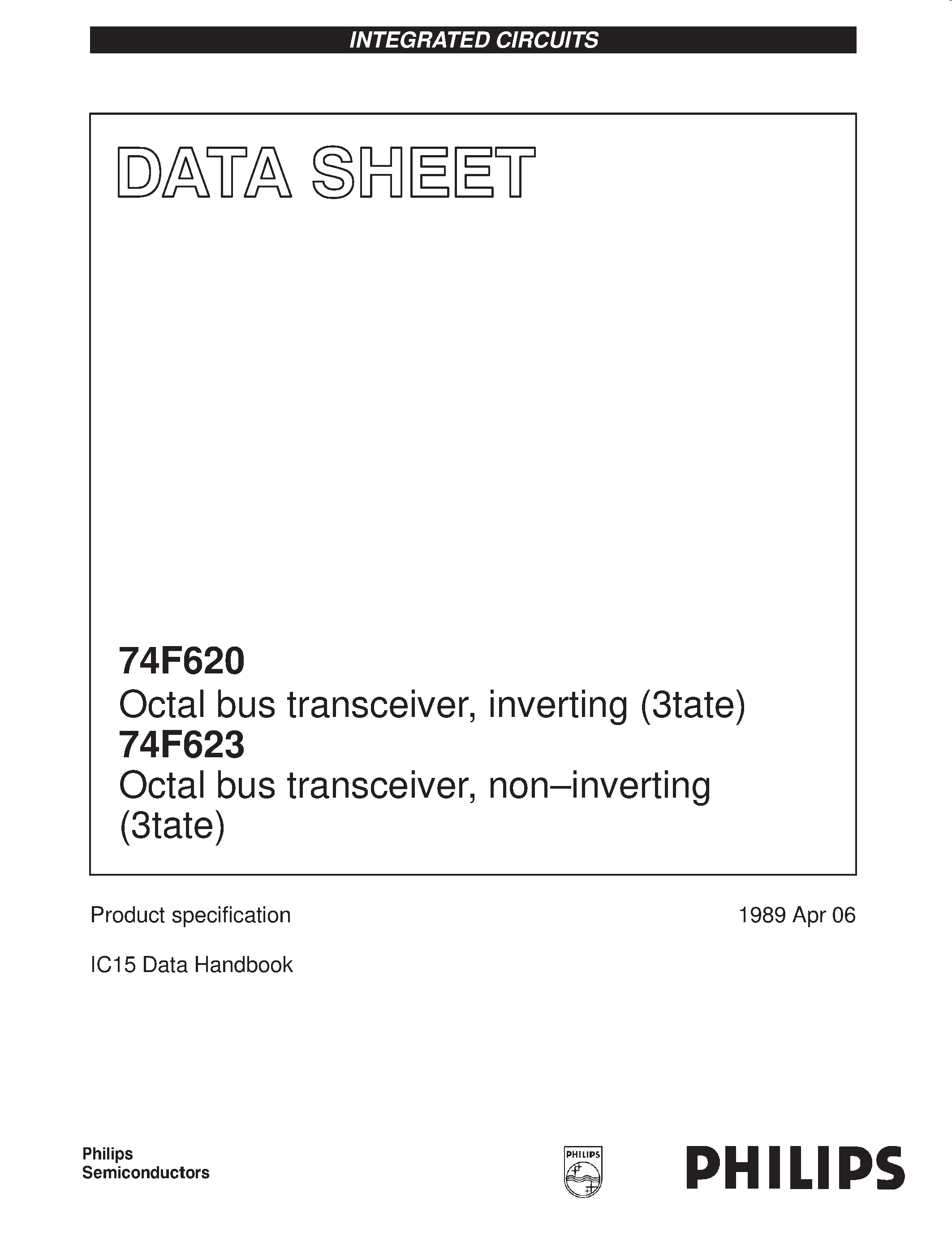 Datasheet 74F623 - Octal bus transceiver / inverting 3tate page 1