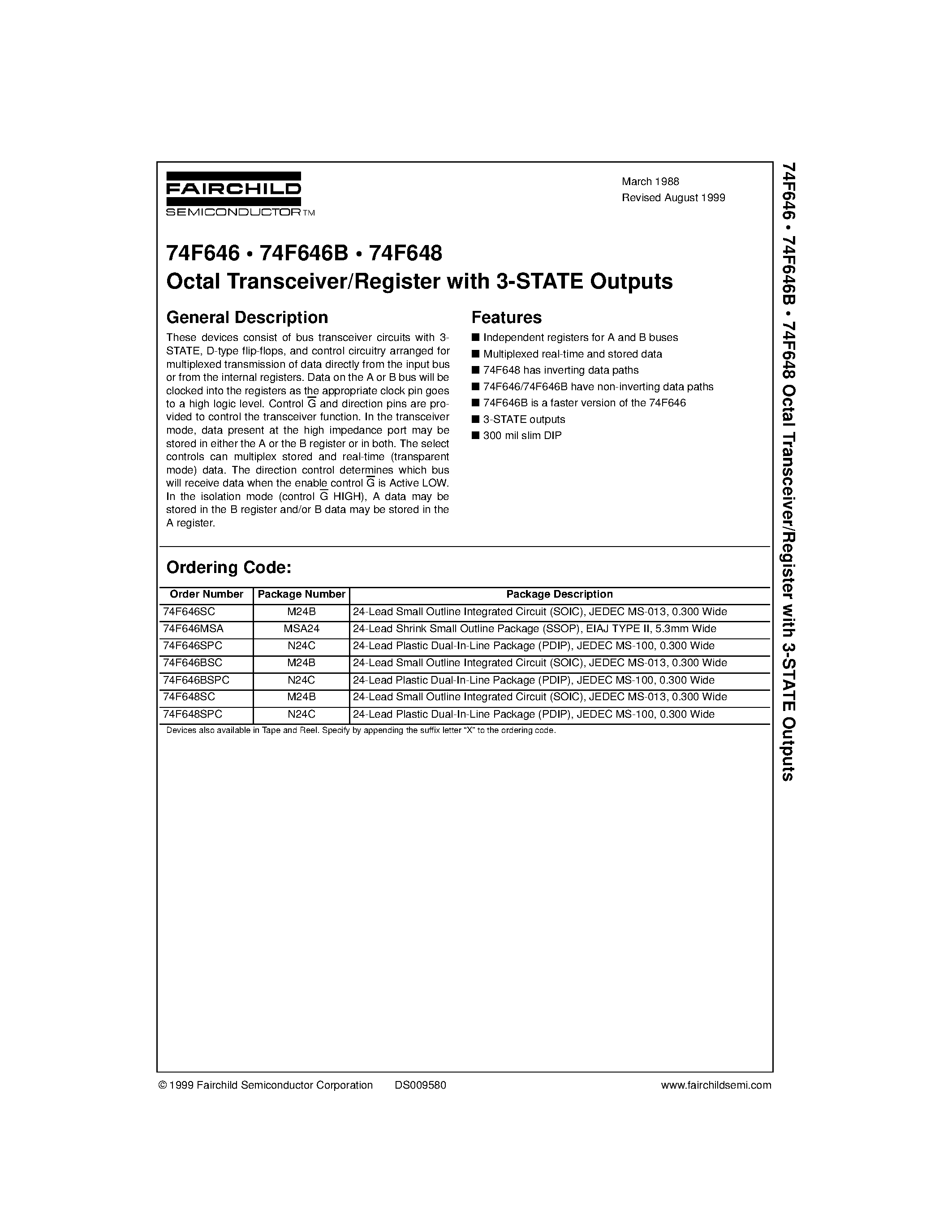 Datasheet 74F646MSA - Octal Transceiver/Register with 3-STATE Outputs page 1