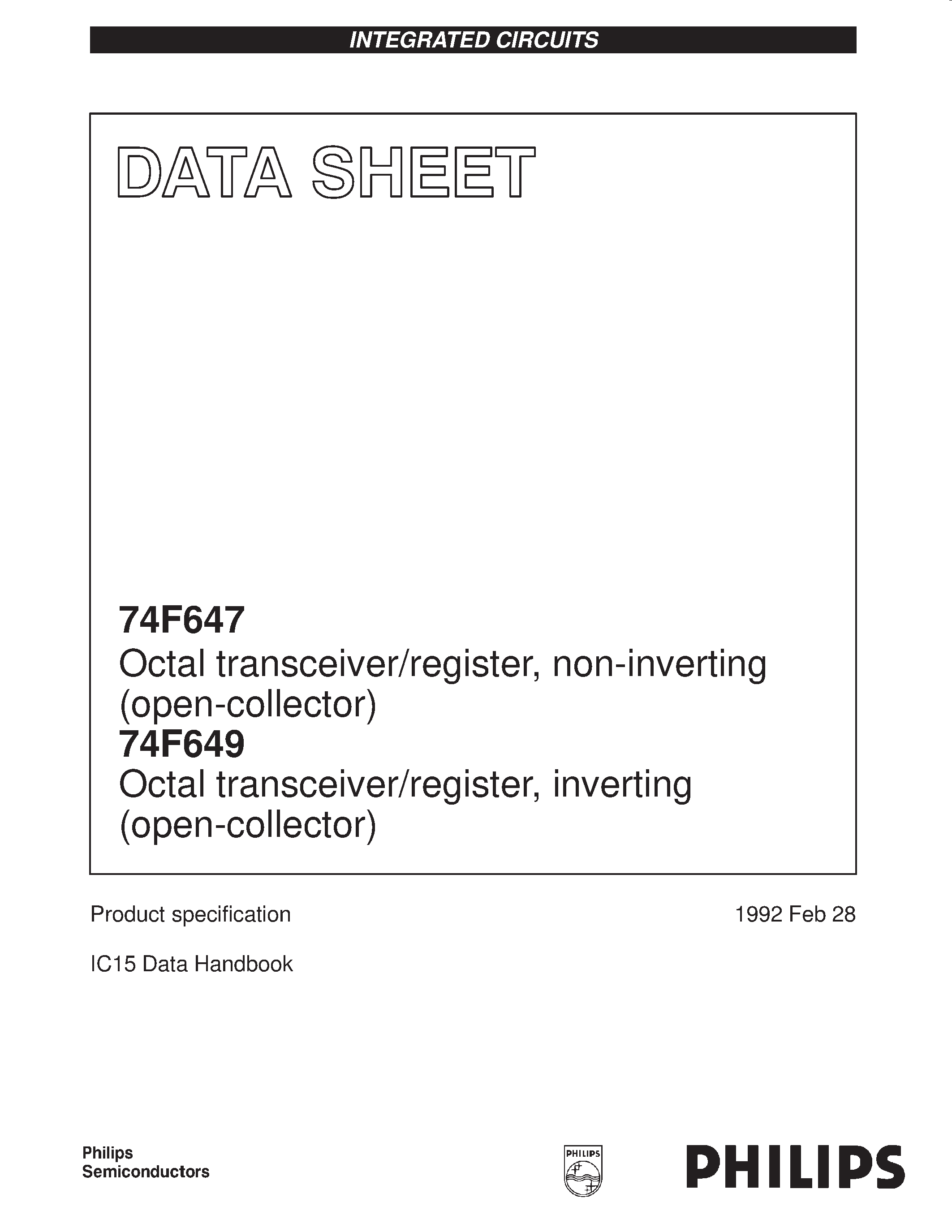 Datasheet 74F647 - Octal transceiver/register / non-inverting open-collector page 1