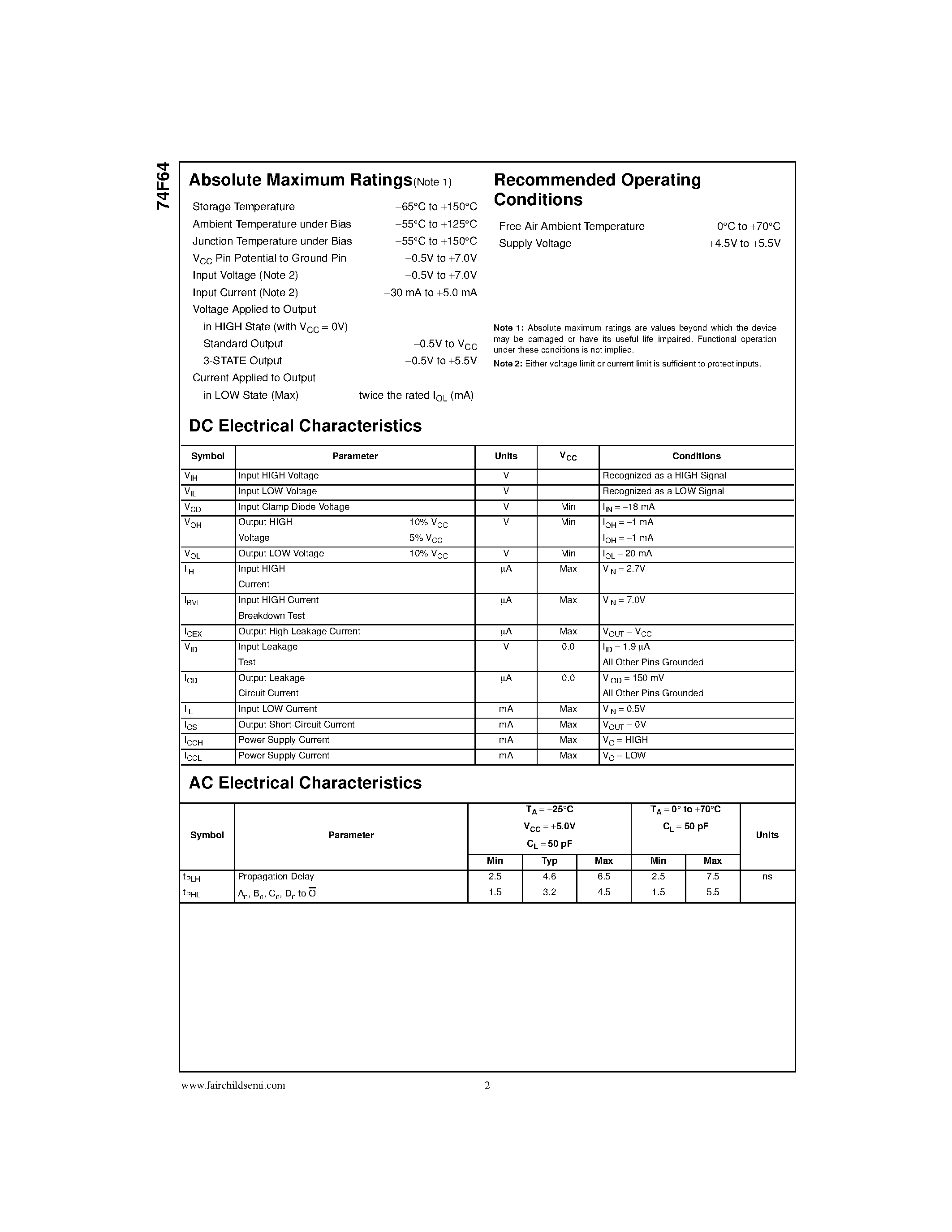 Datasheet 74F64SC - 4-2-3-2-Input AND-OR-Invert Gate page 2