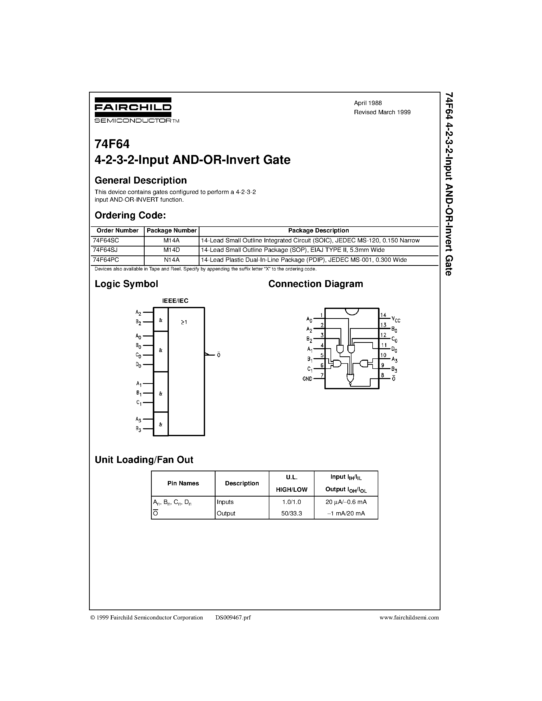 Даташит 74F64SJ - 4-2-3-2-Input AND-OR-Invert Gate страница 1