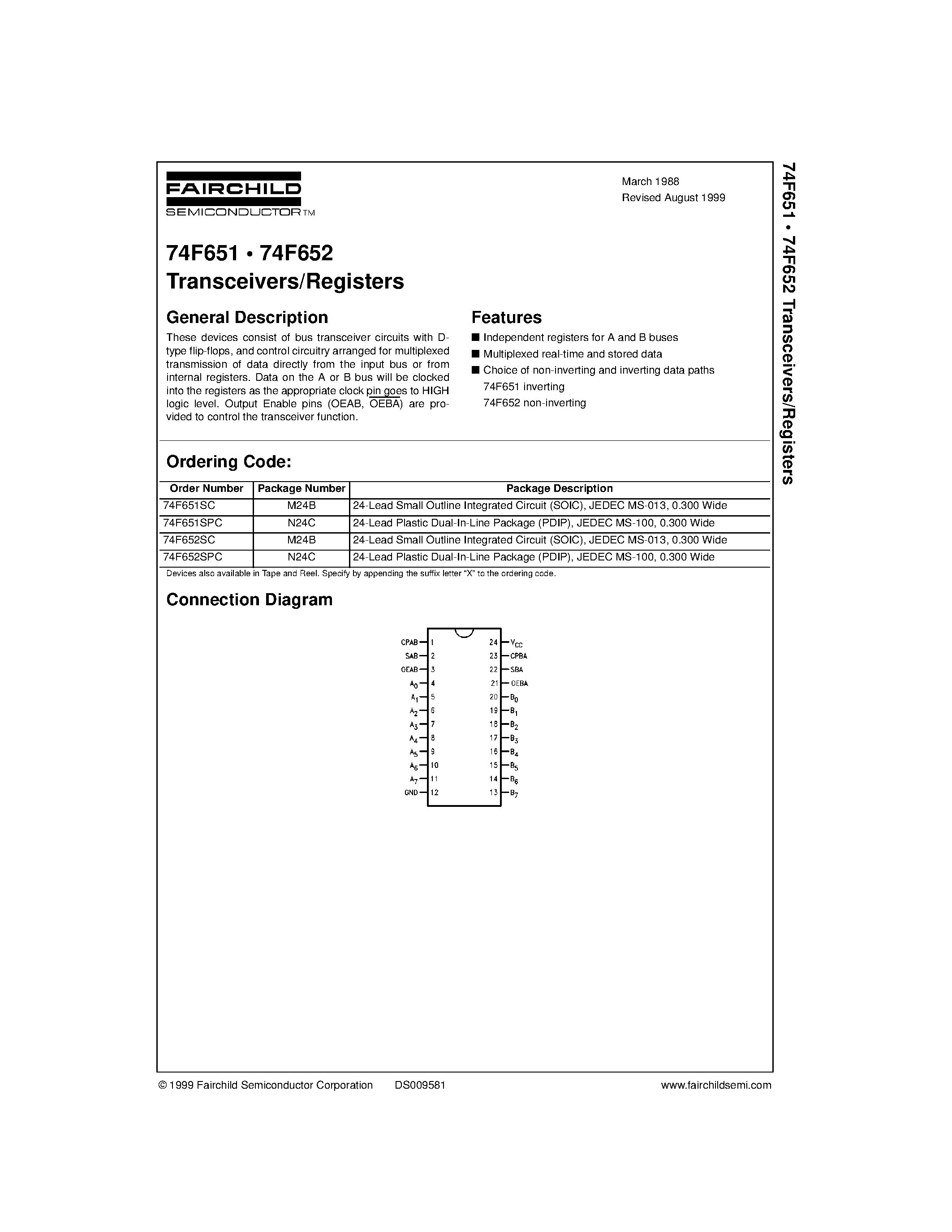 Datasheet 74F651SPC - Transceivers/Registers page 1