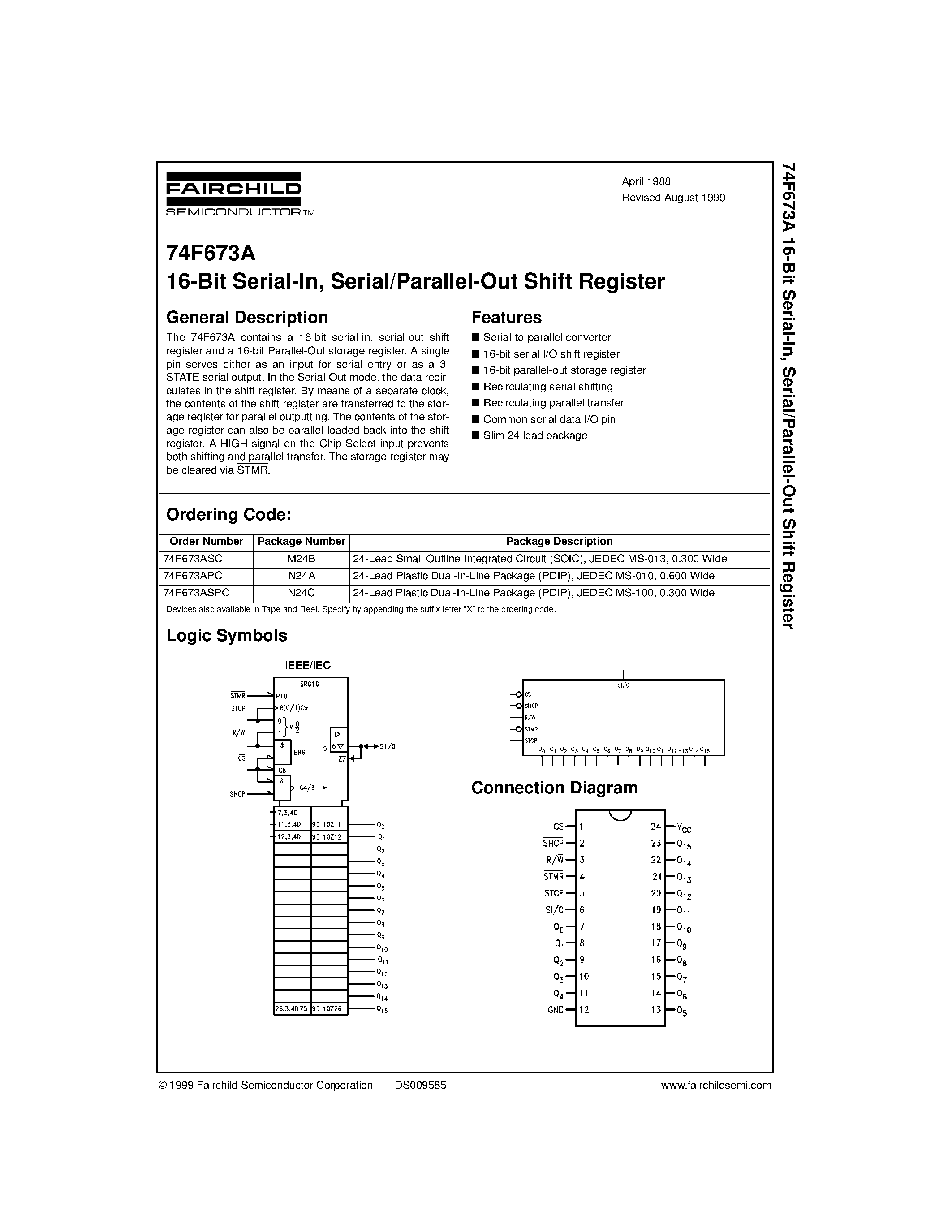 Datasheet 74F673A - 16-Bit Serial-In / Serial/Parallel-Out Shift Register page 1