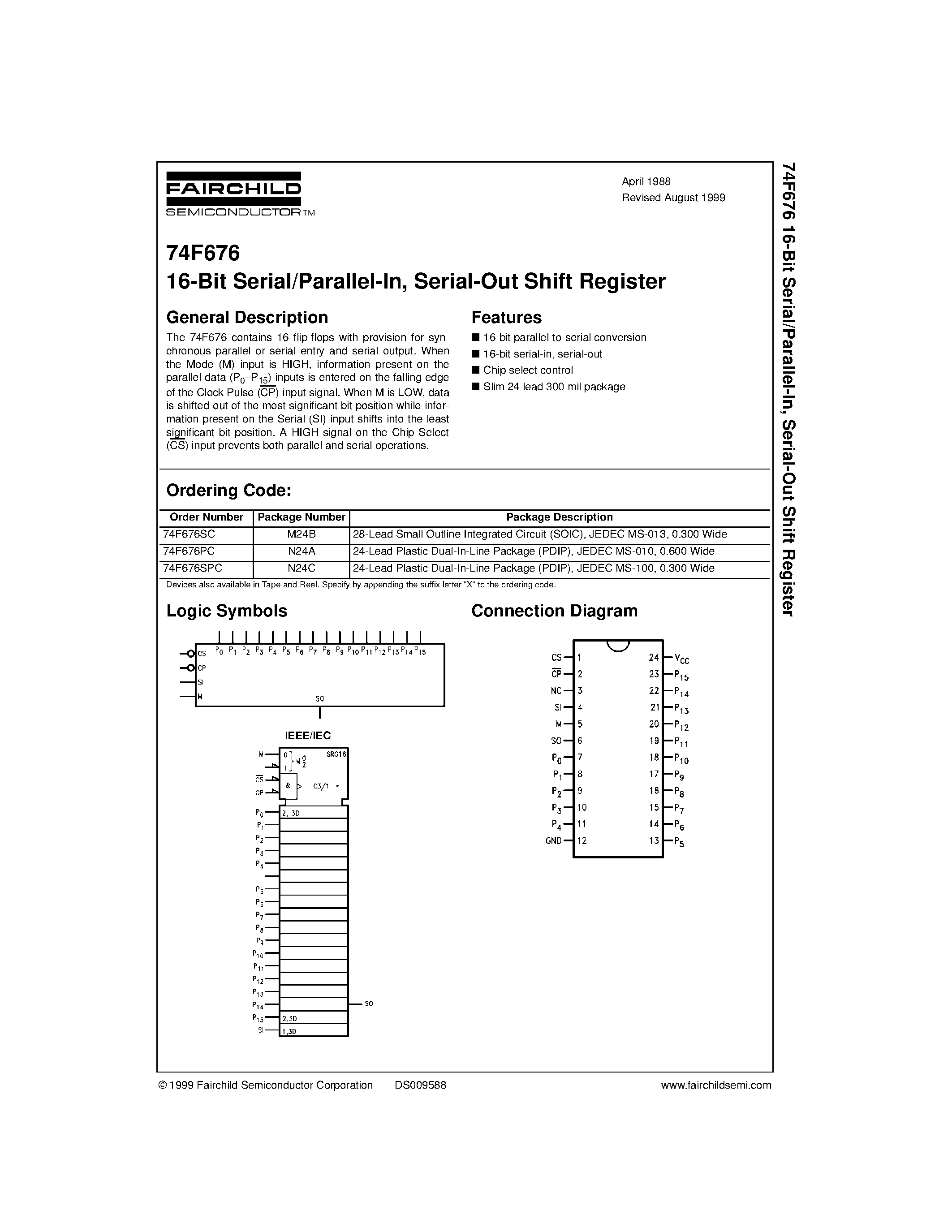 Datasheet 74F676 - 16-Bit Serial/Parallel-In / Serial-Out Shift Register page 1