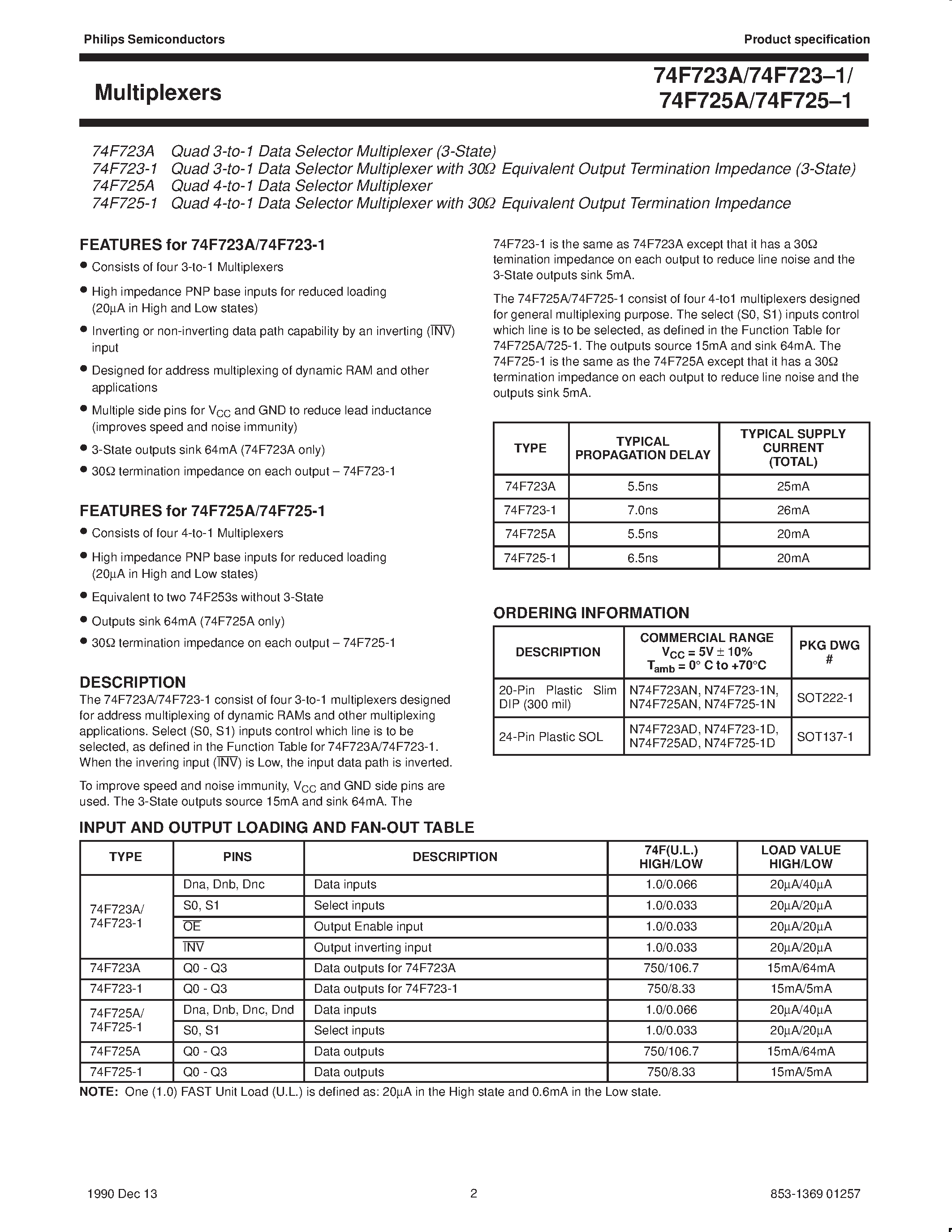 Datasheet 74F723A - Quad 2-to-1 data selector multiplexer 3-State page 2