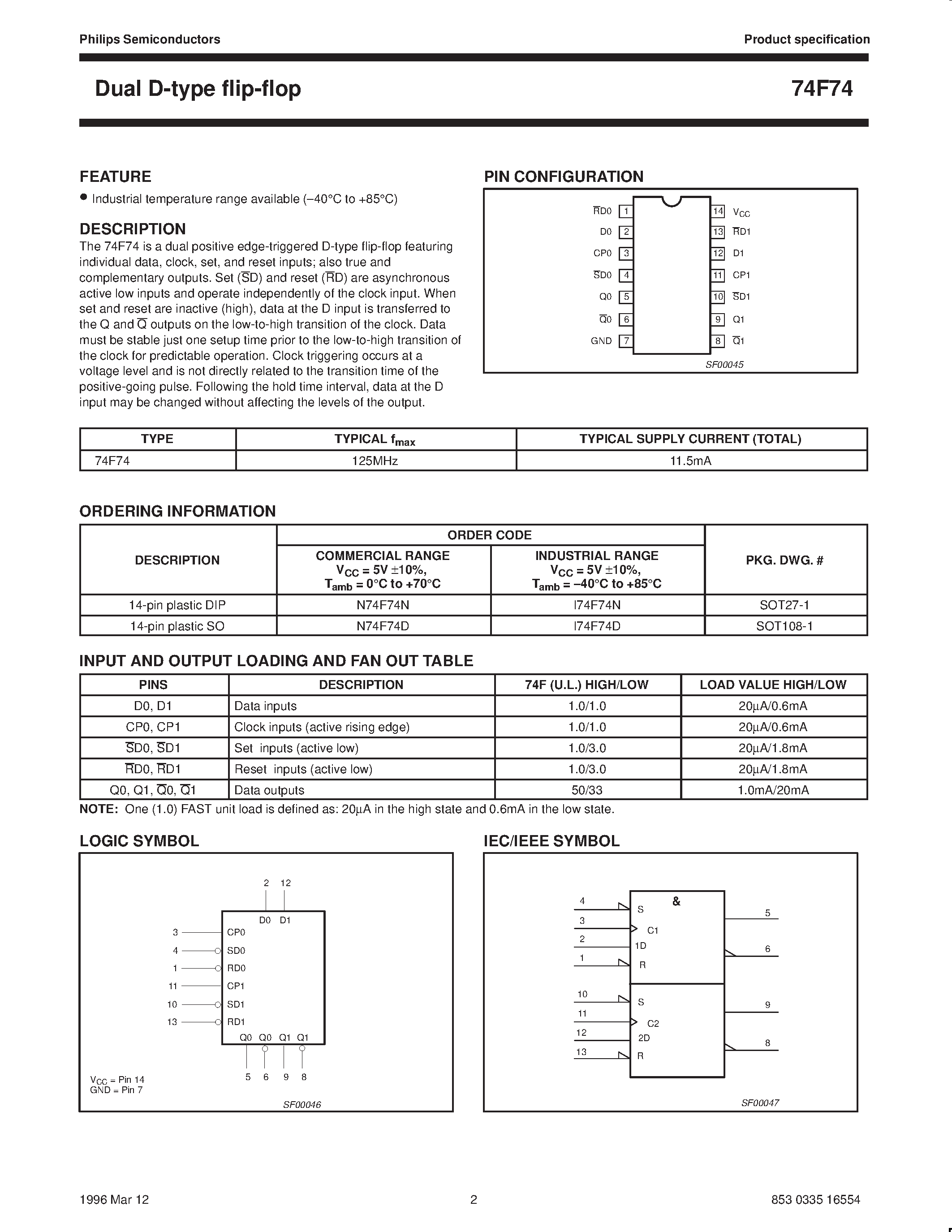 Datasheet 74F74 - Dual D-type flip-flop page 2