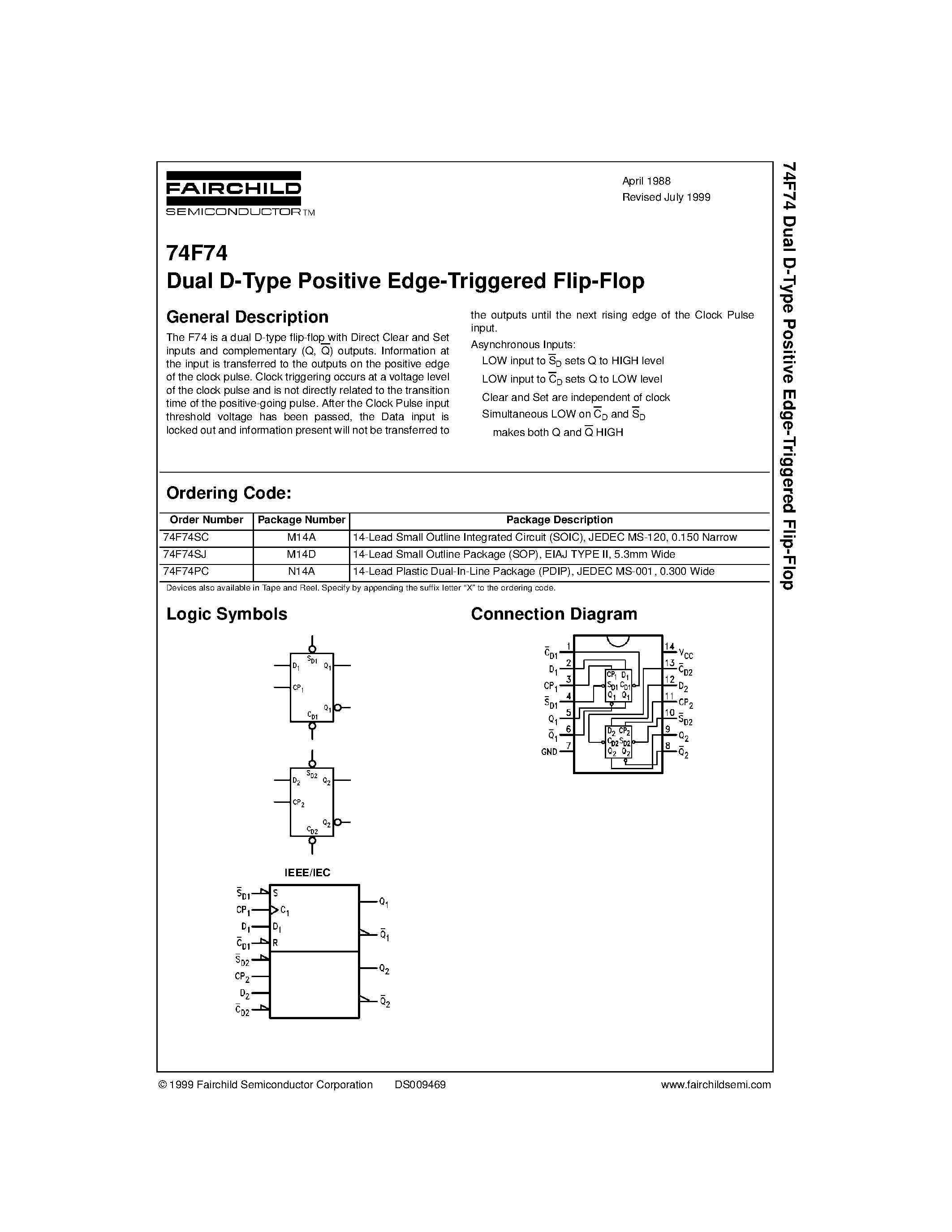 Datasheet 74F74SJ - Dual D-Type Positive Edge-Triggered Flip-Flop page 1