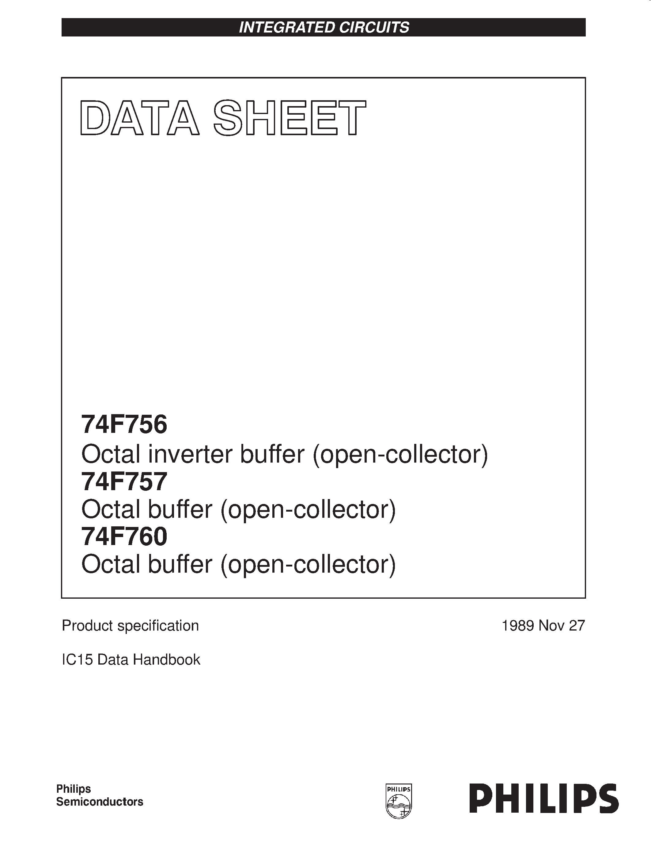 Datasheet 74F760 - Octal inverter buffer open-collector page 1