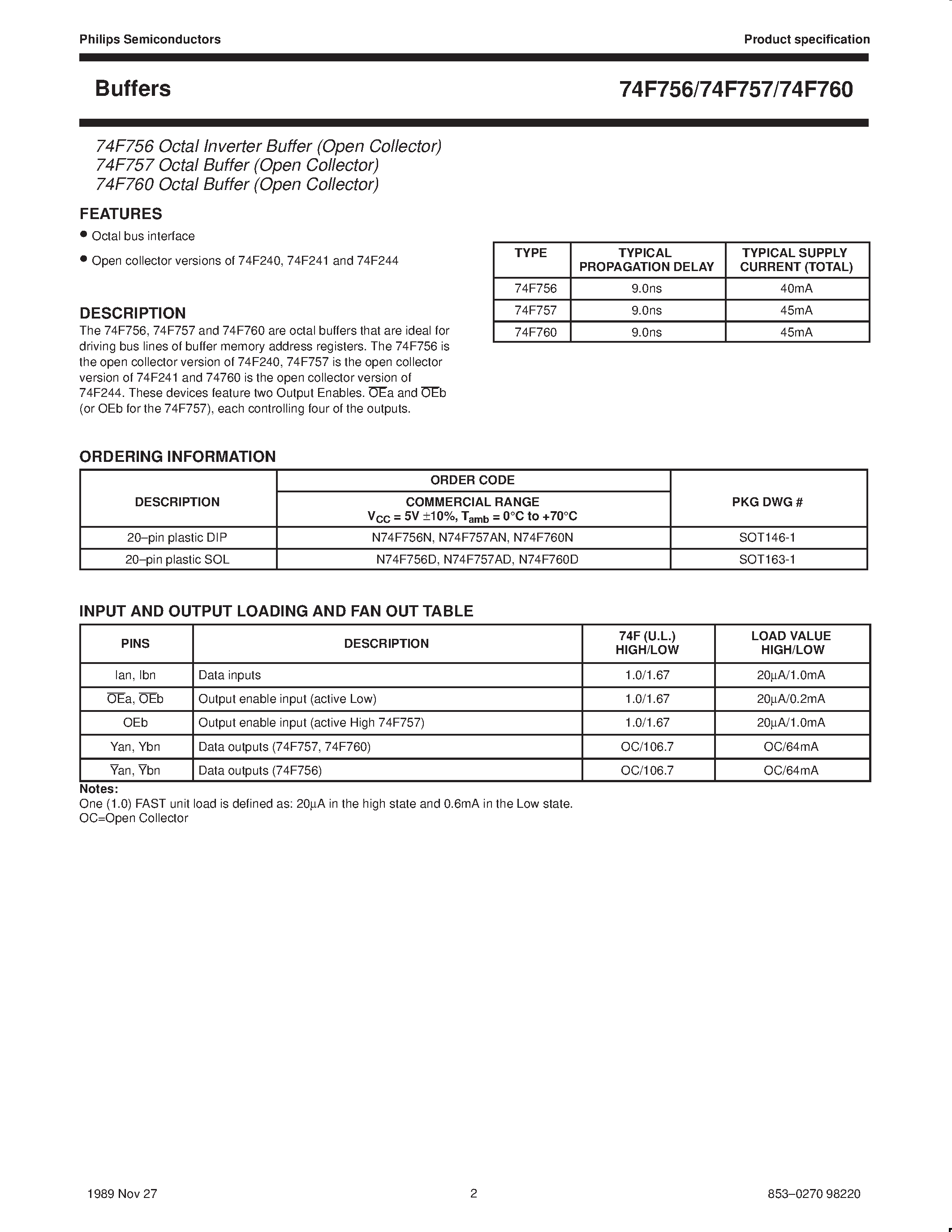 Datasheet 74F760 - Octal inverter buffer open-collector page 2