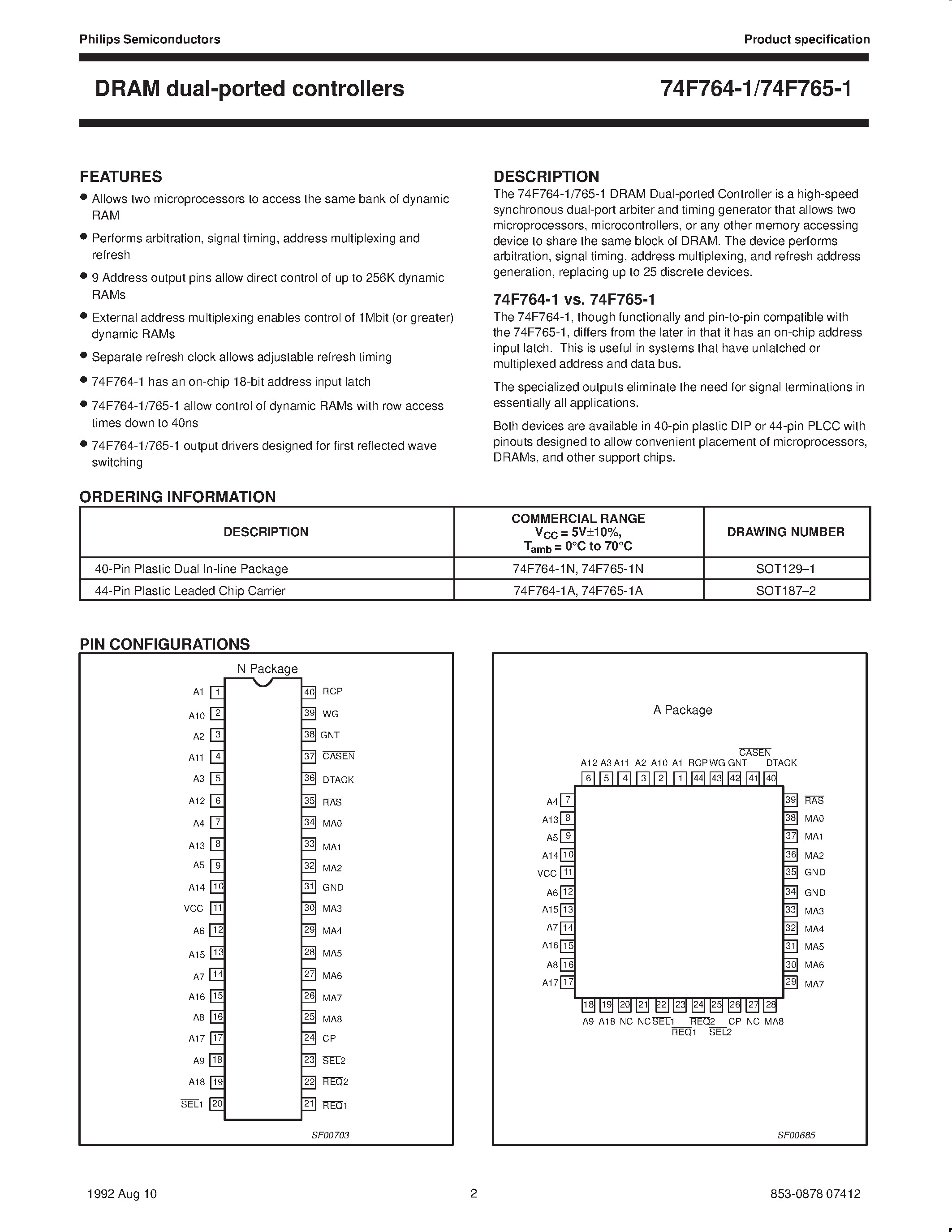 Datasheet 74F764-1N page 2 Datasheet 74F764-1N - DRAM dual-ported controllers page 2