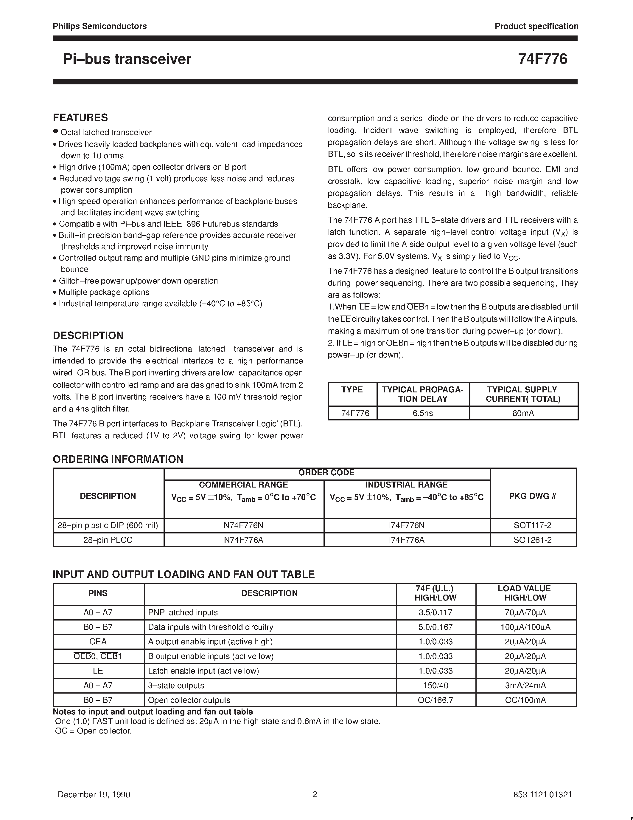 Datasheet 74F776 - Pi-bus transceiver page 2