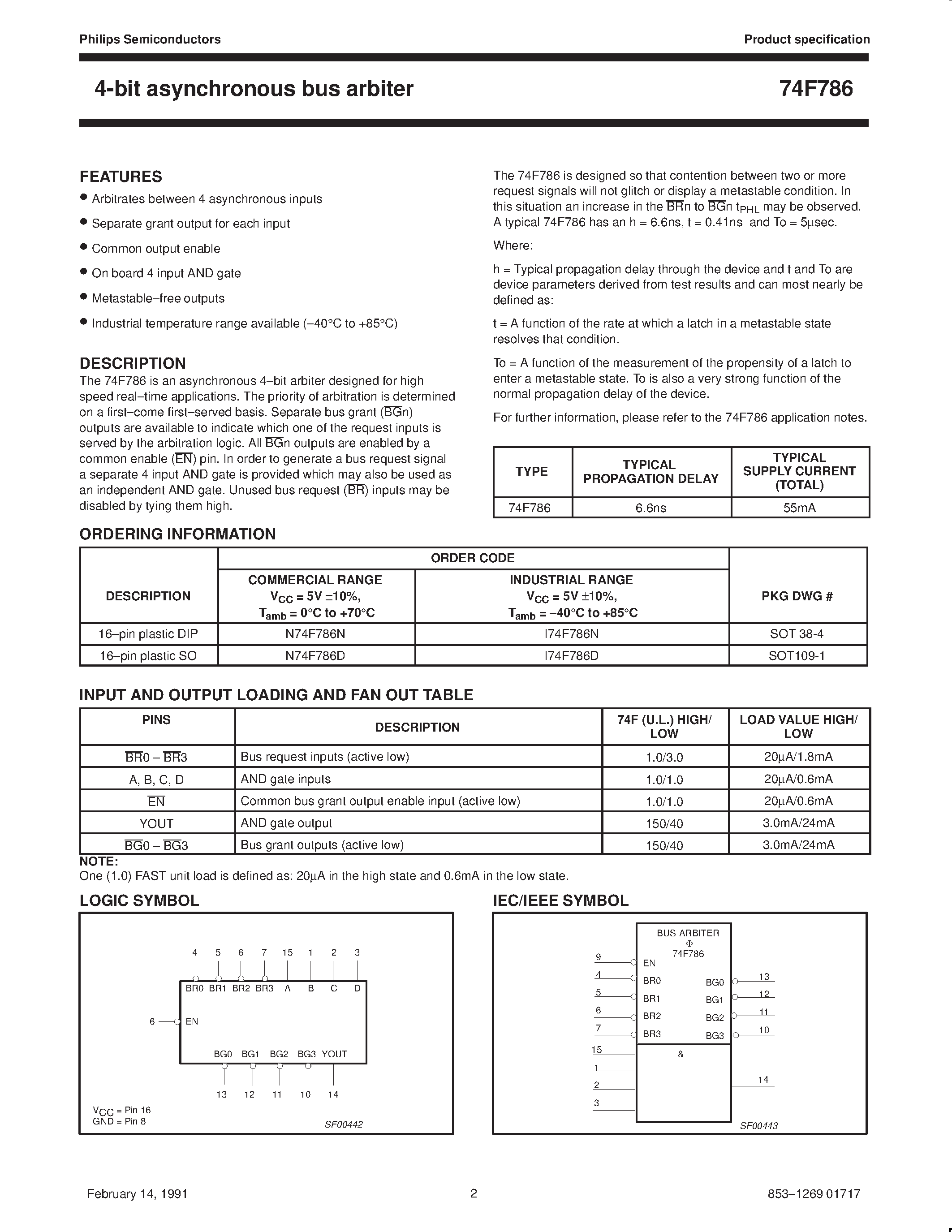 Datasheet 74F786 - 4-bit asynchronous bus arbiter page 2