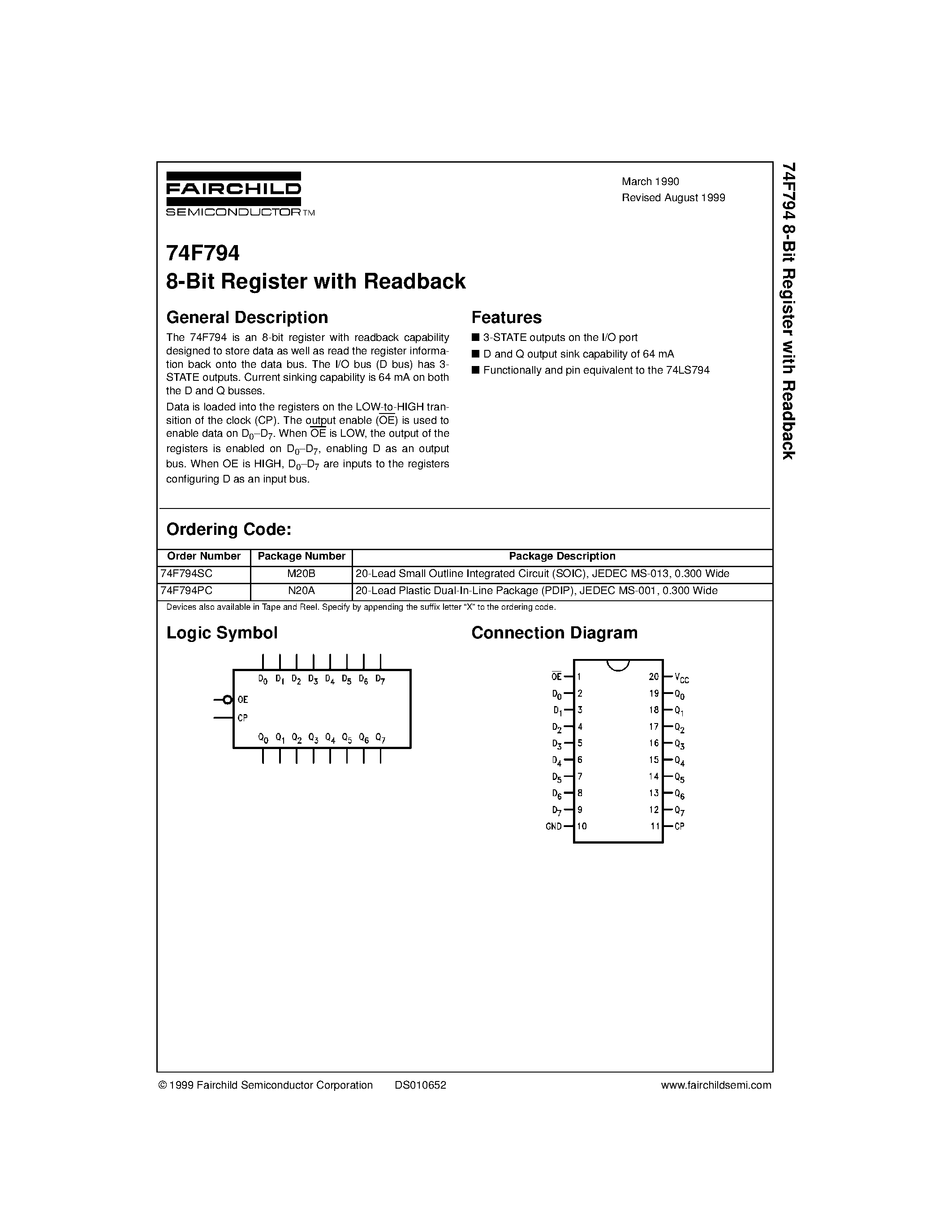 Datasheet 74F794 - 8-Bit Register with Readback page 1
