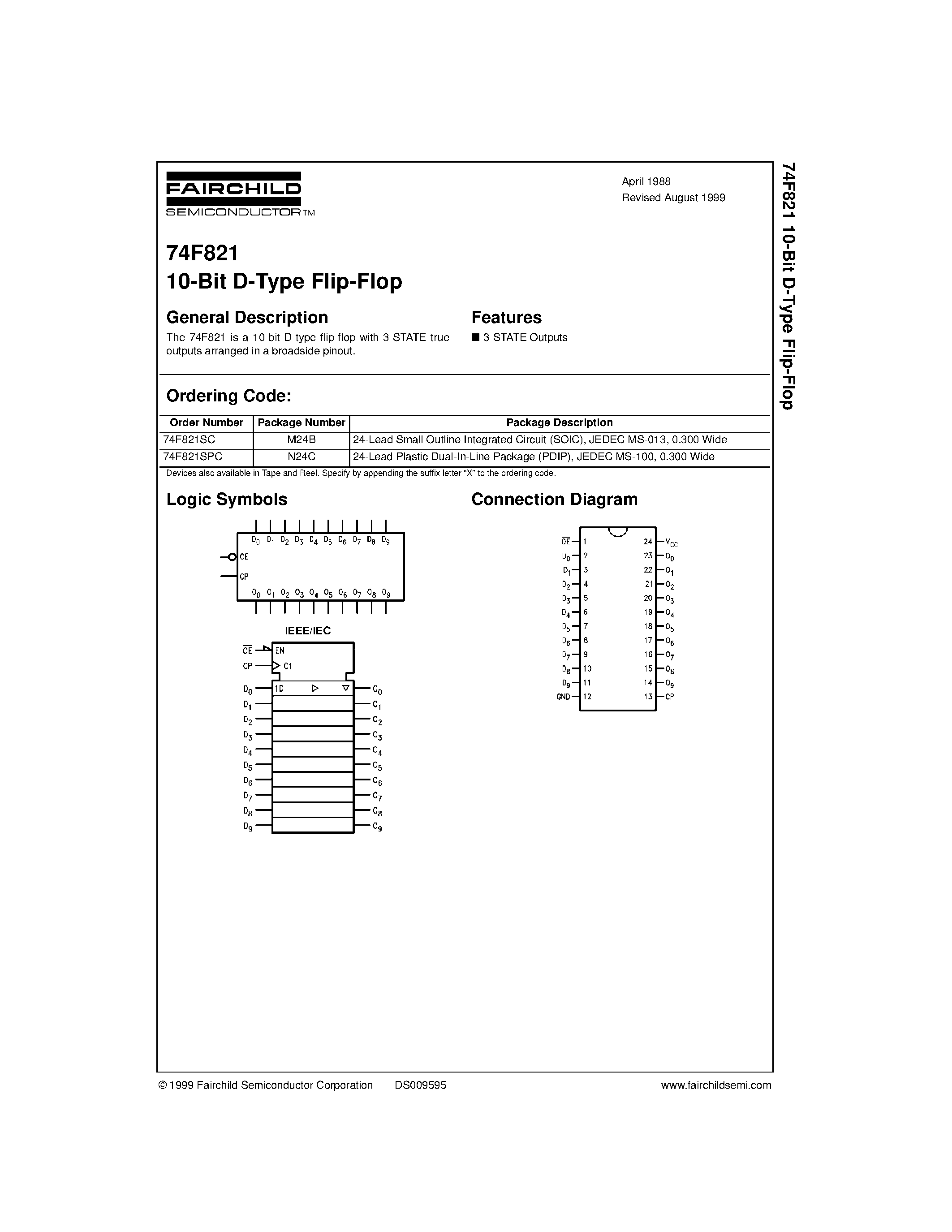 Datasheet 74F821SPC - 10-Bit D-Type Flip-Flop page 1