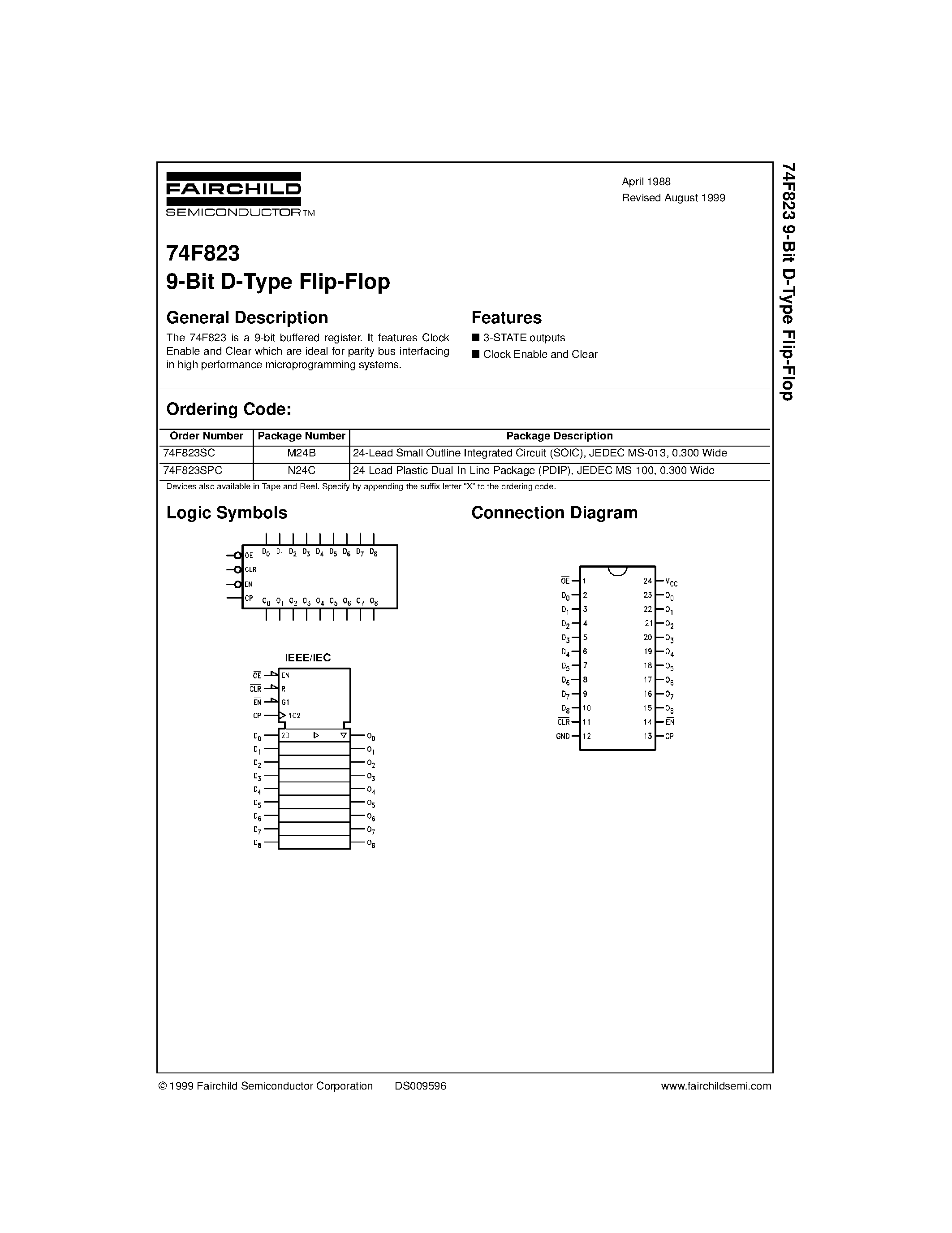 Datasheet 74F823SC - 9-Bit D-Type Flip-Flop page 1