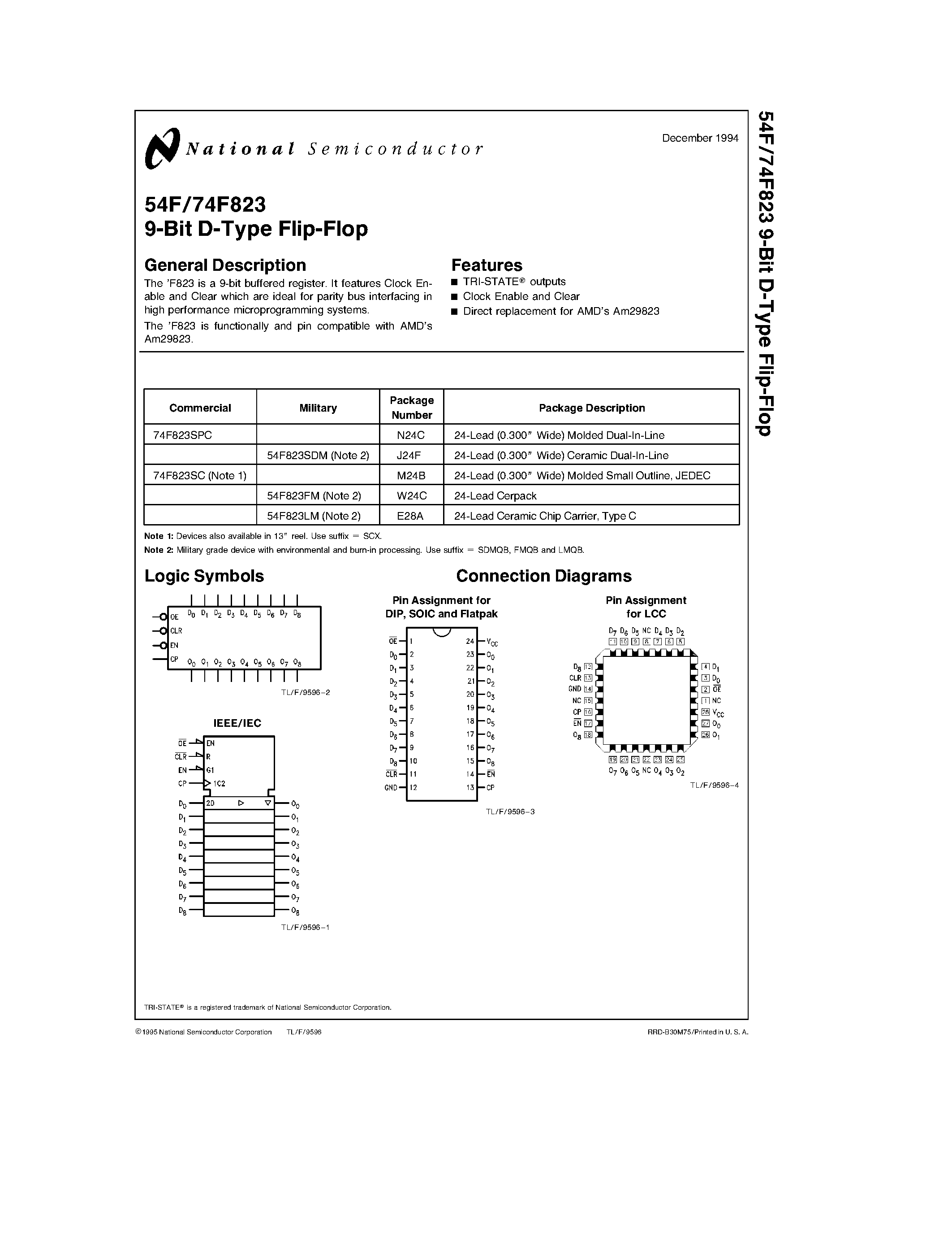 Datasheet 74F823SPC - 9-Bit D-Type Flip-Flop page 1