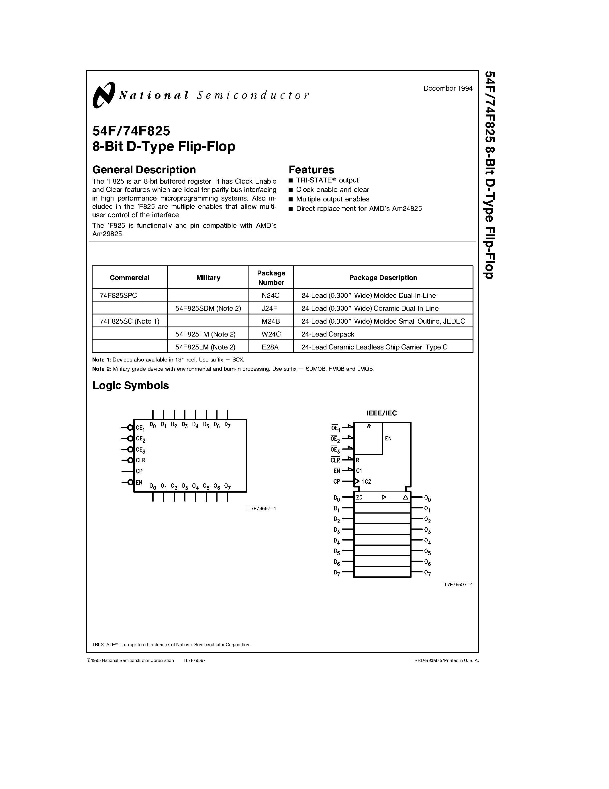 Datasheet 74F825 - 8-Bit D-Type Flip-Flop page 1