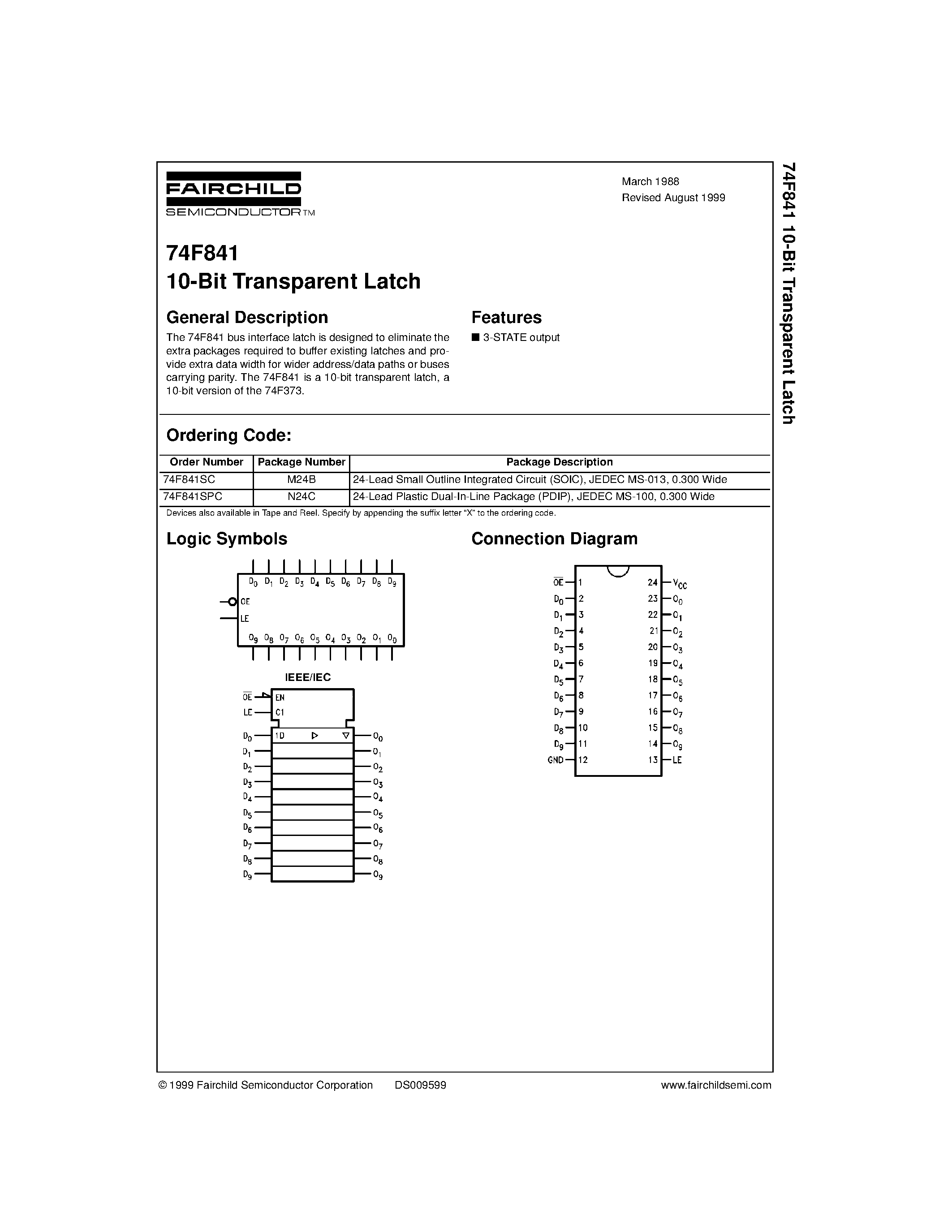 Datasheet 74F841SC - 10-Bit Transparent Latch page 1