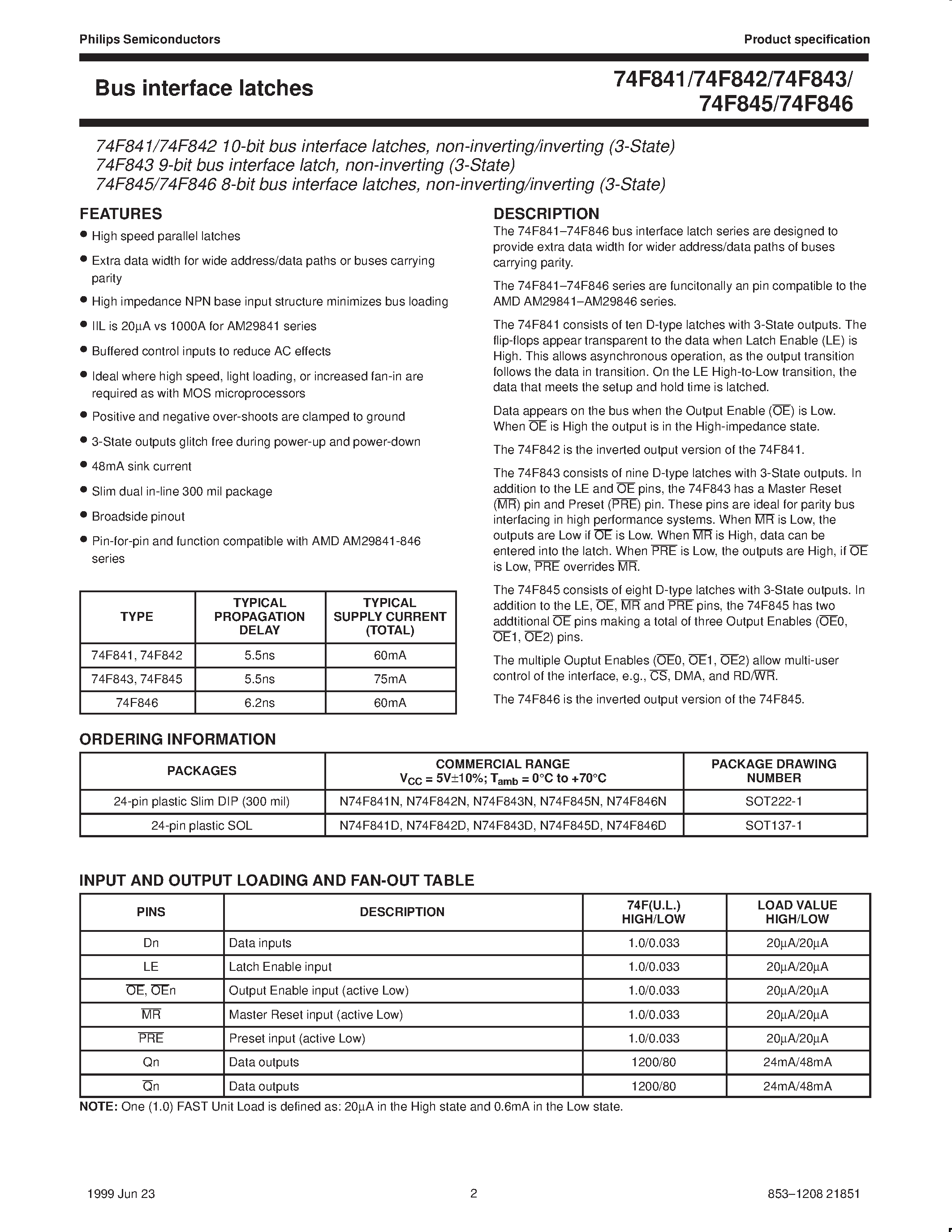 Datasheet 74F846 - Bus interface latches page 2