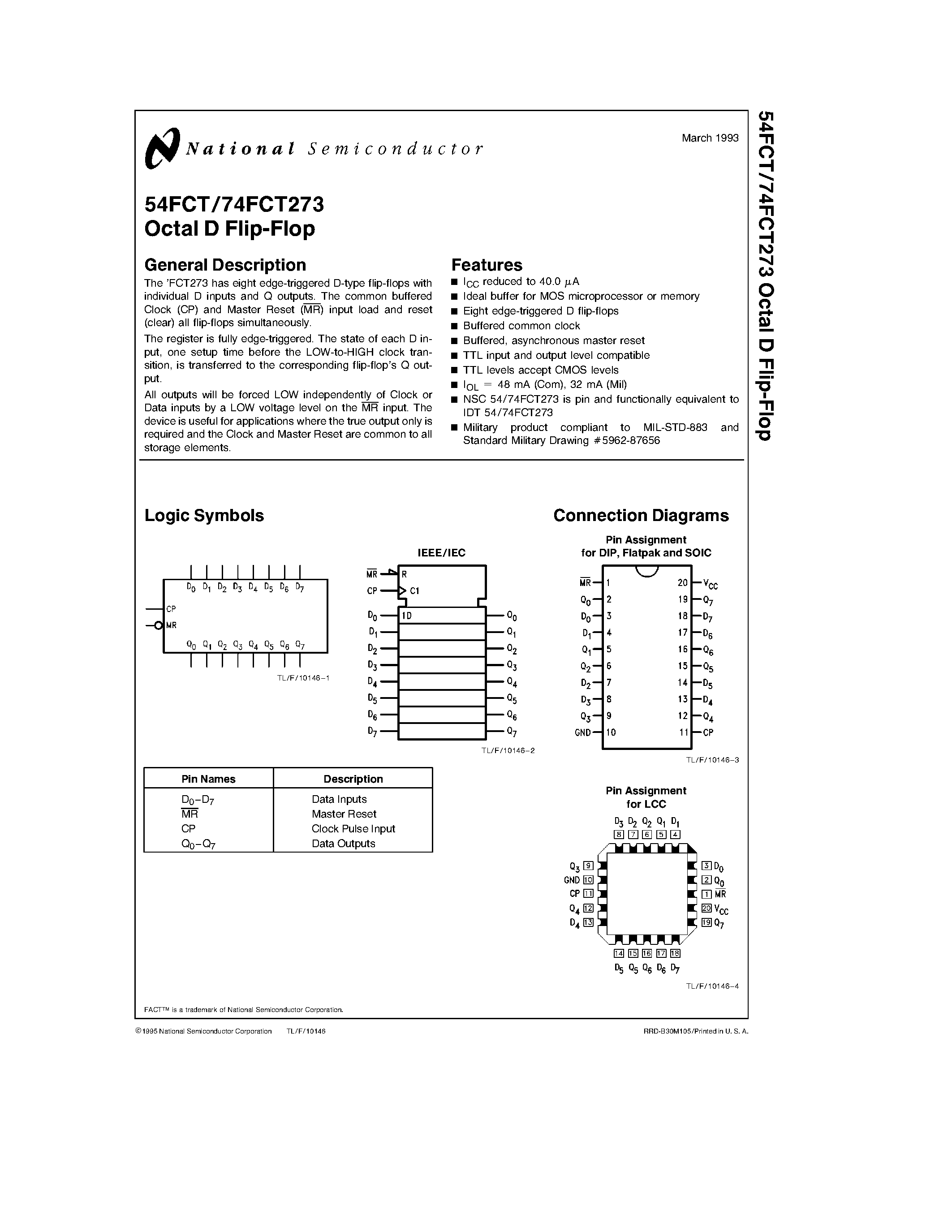 Datasheet 74FCT273 page 1 Datasheet 74FCT273 - Octal D Flip-Flop page 1