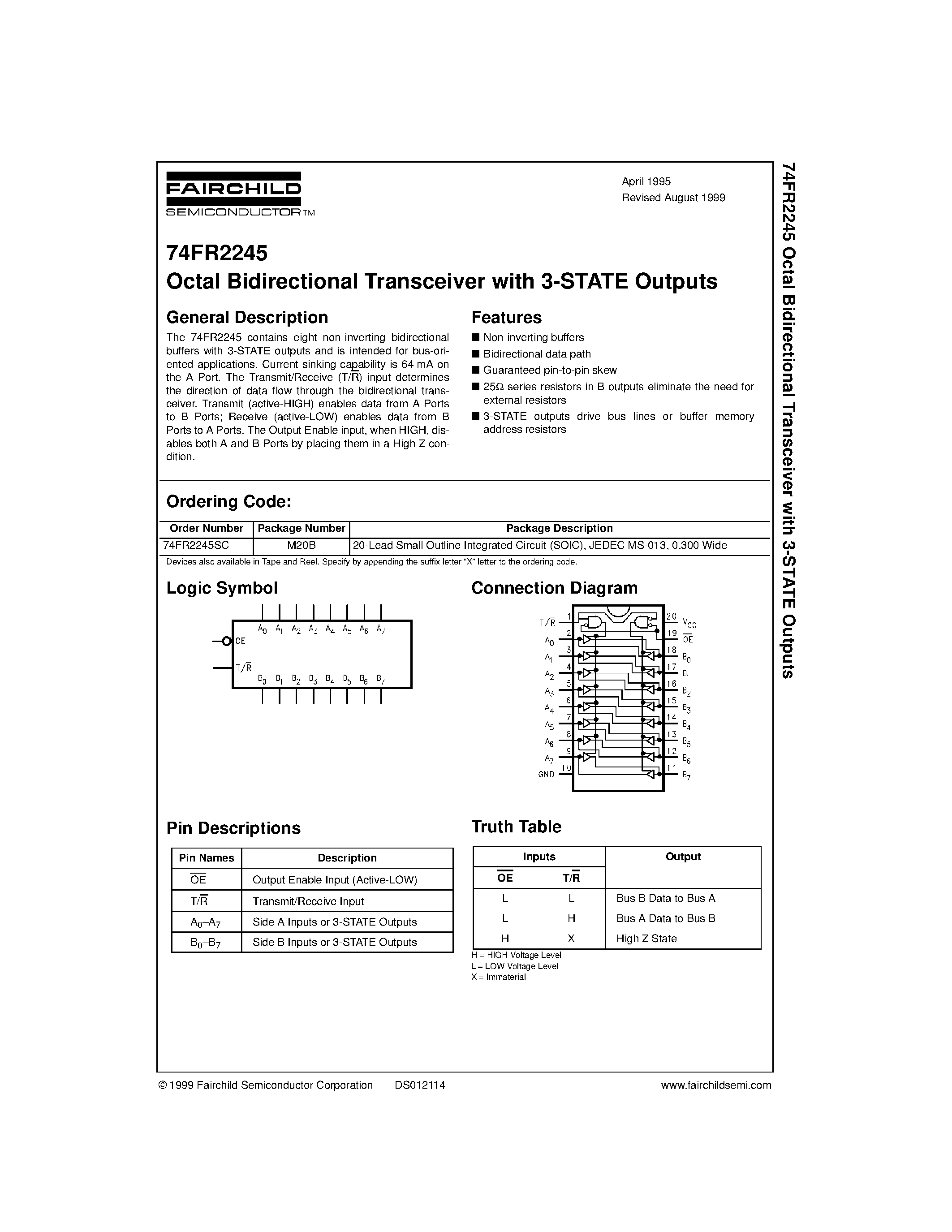 Datasheet 74FR2245 - Octal Bidirectional Transceiver with 3-STATE Outputs page 1