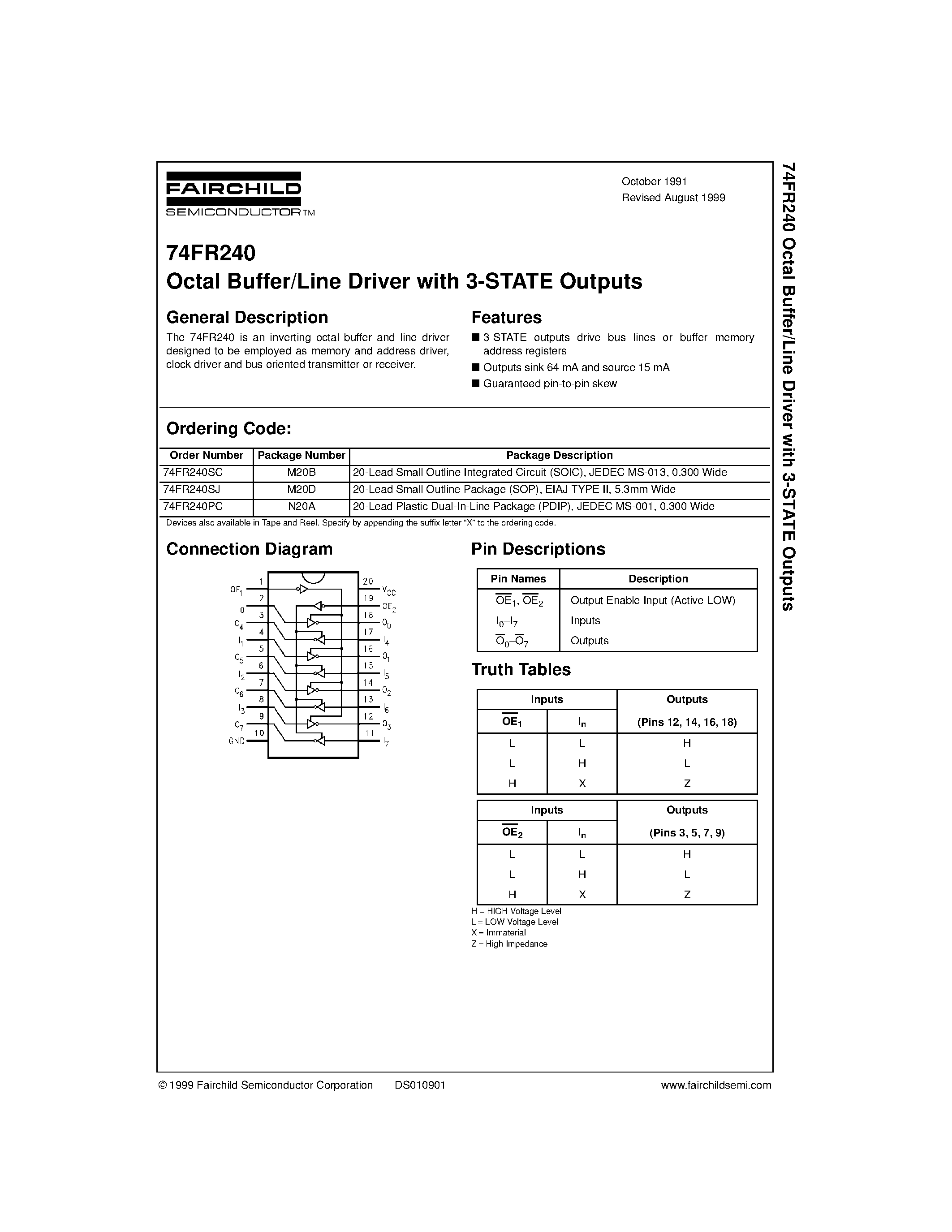 Datasheet 74FR240PC - Octal Buffer/Line Driver with 3-STATE Outputs page 1
