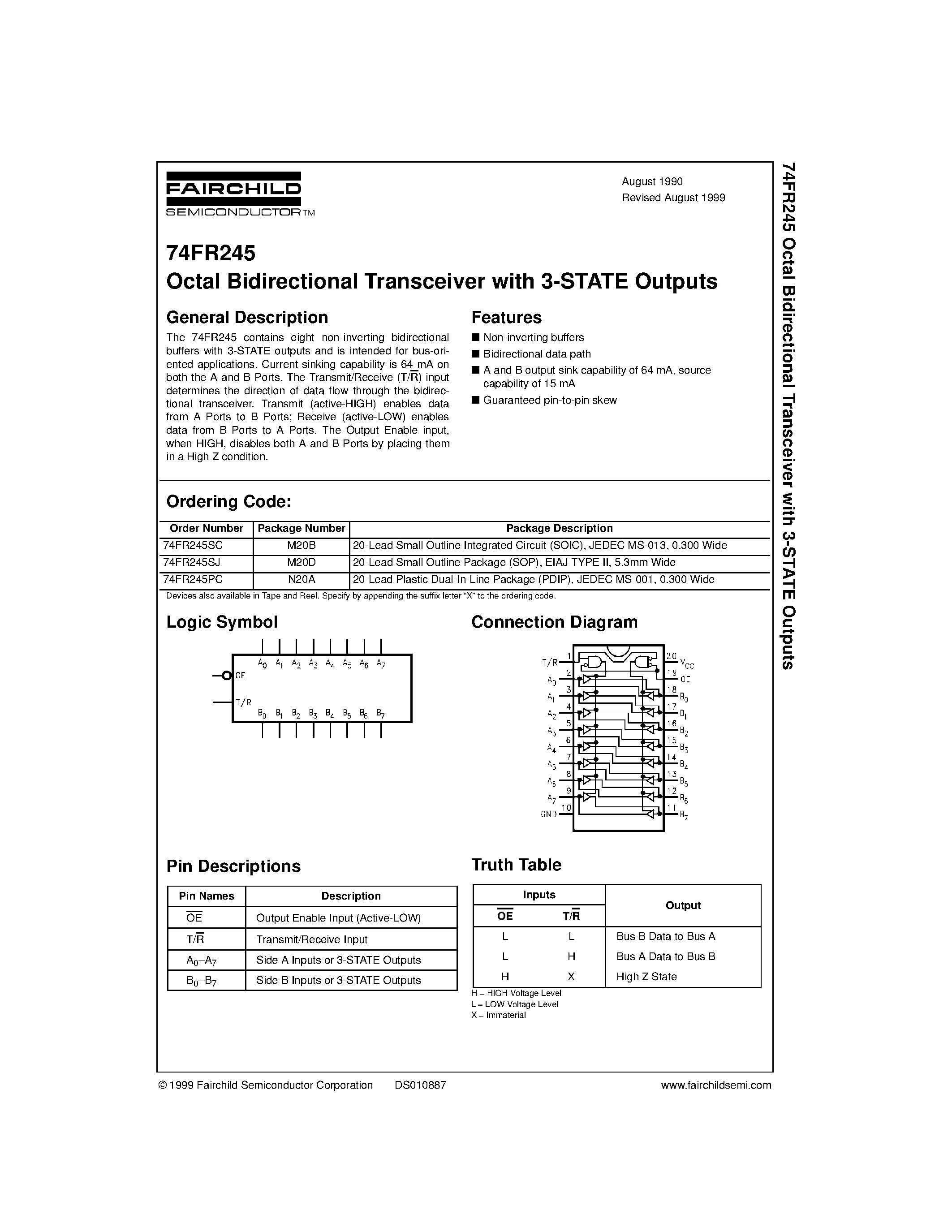 Datasheet 74FR245SJ - Octal Bidirectional Transceiver with 3-STATE Outputs page 1