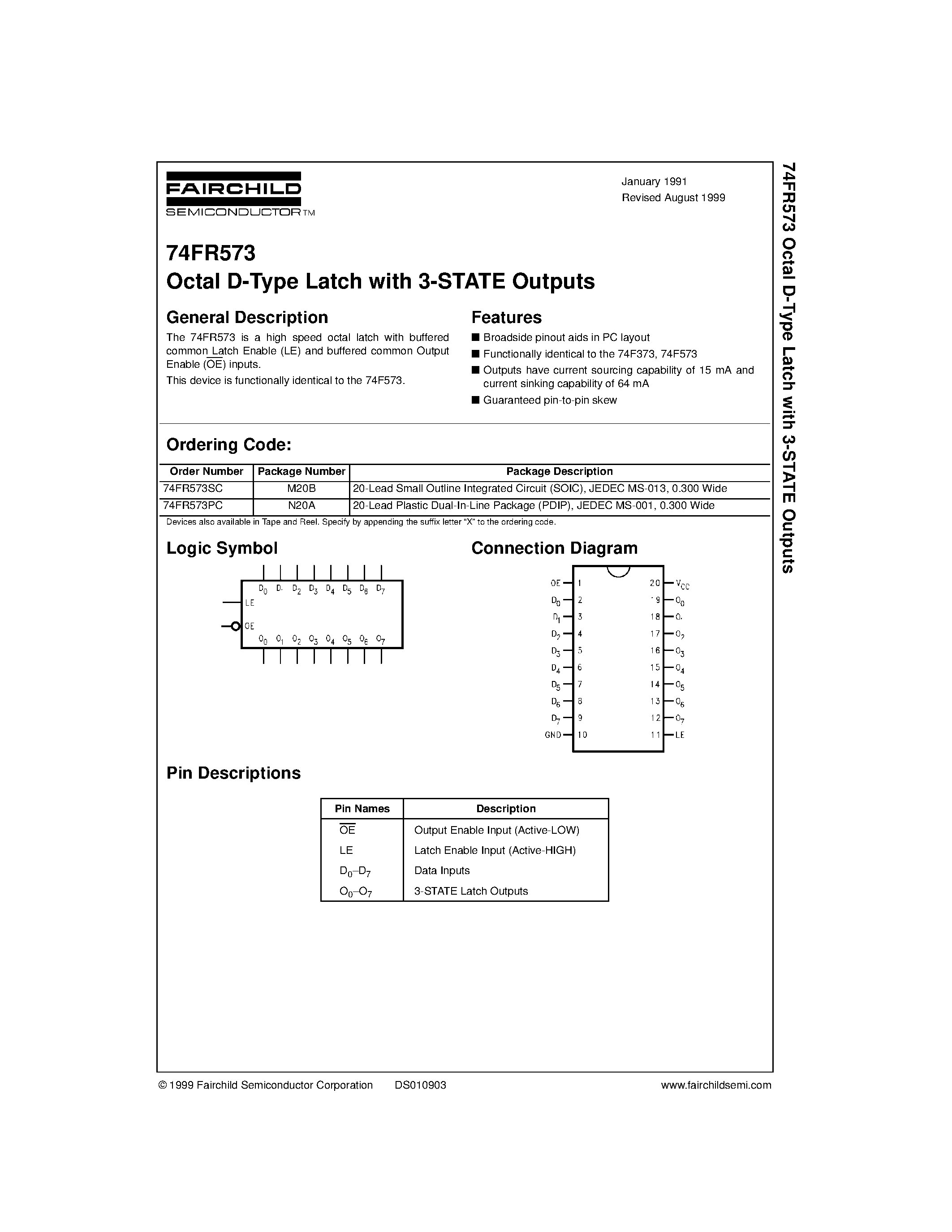 Datasheet 74FR573PC - Octal D-Type Latch with 3-STATE Outputs page 1