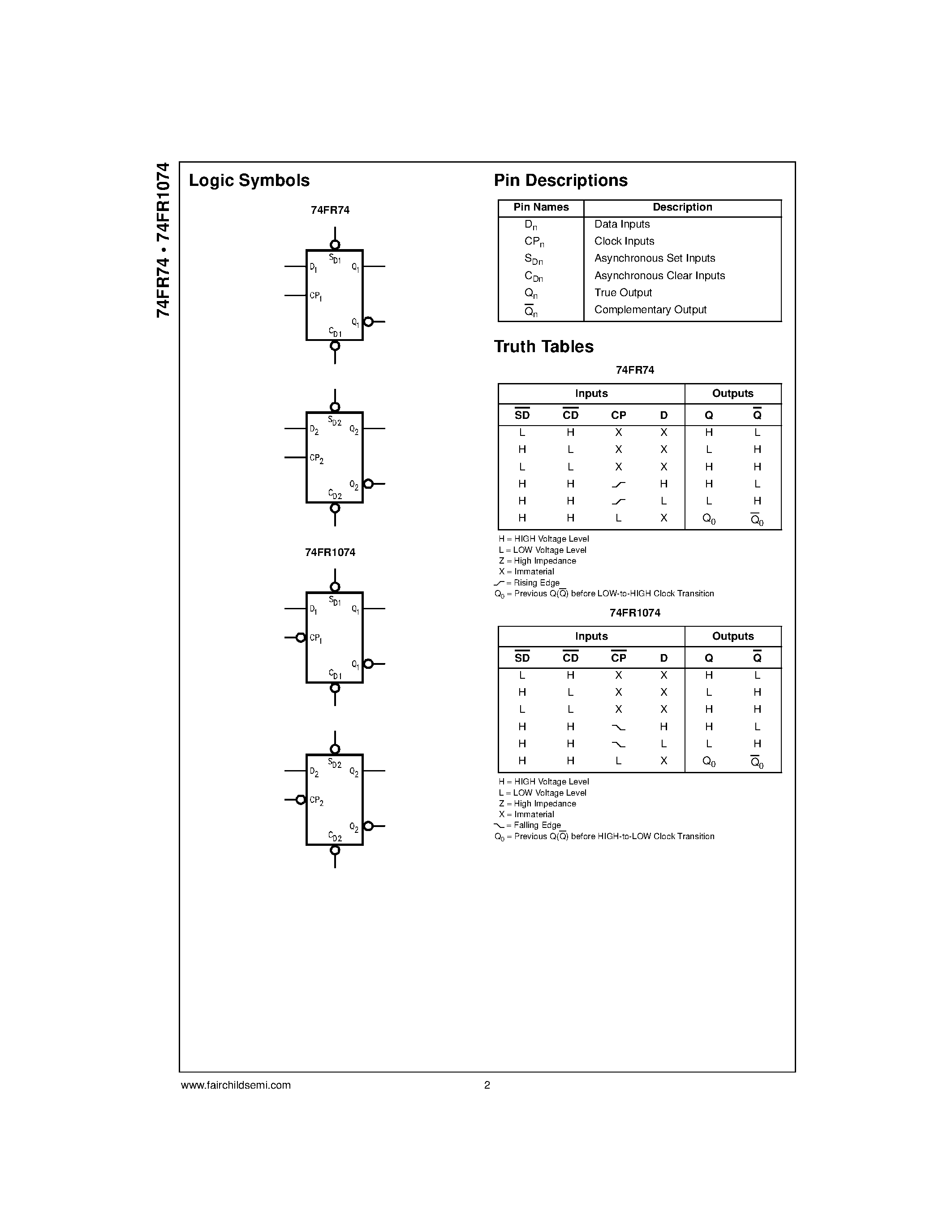 Datasheet 74FR74 - Dual D-Type Flip-Flop page 2