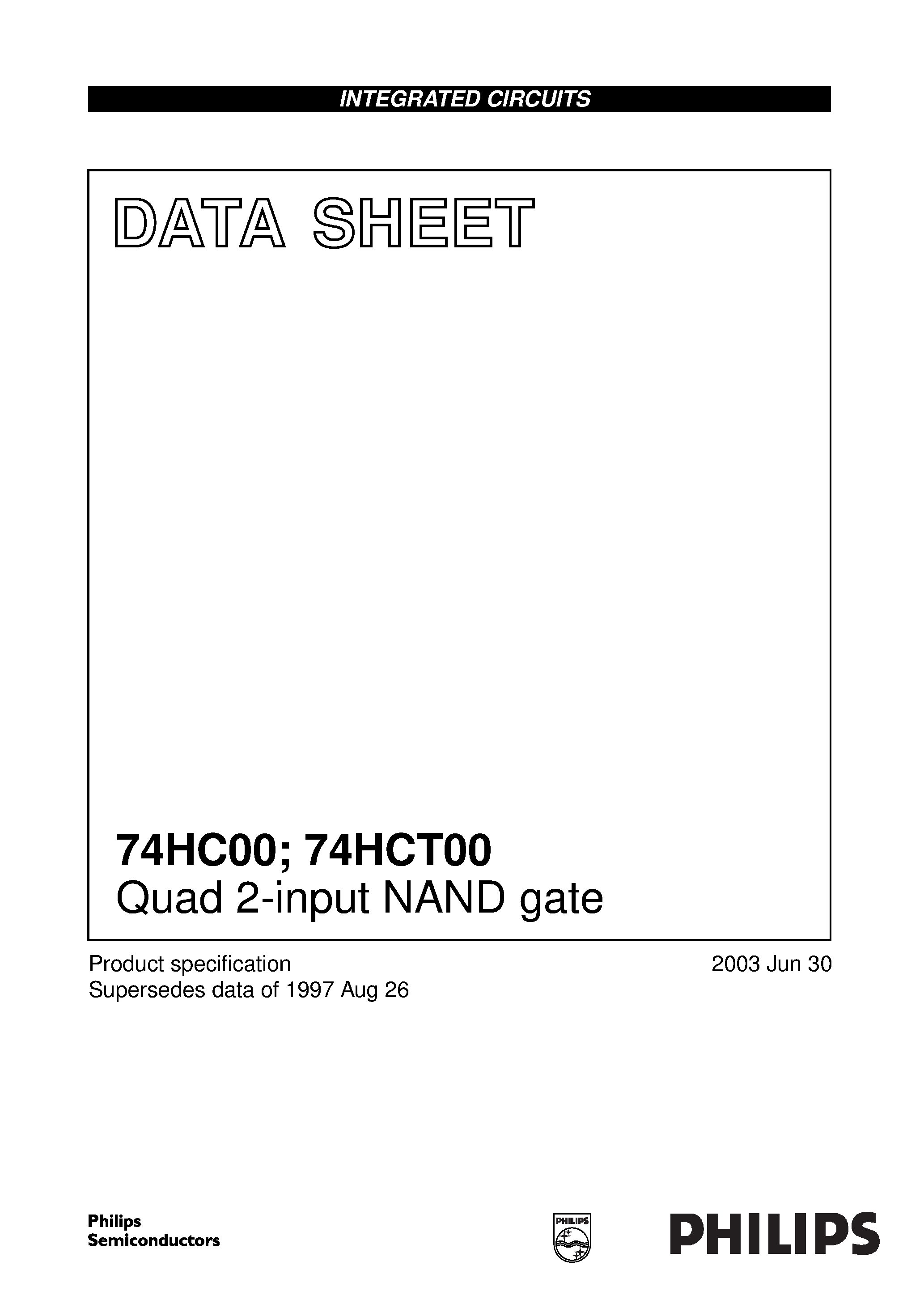 Datasheet 74HC00BQ page 1 Datasheet 74HC00BQ - Quad 2-input NAND gate page 1
