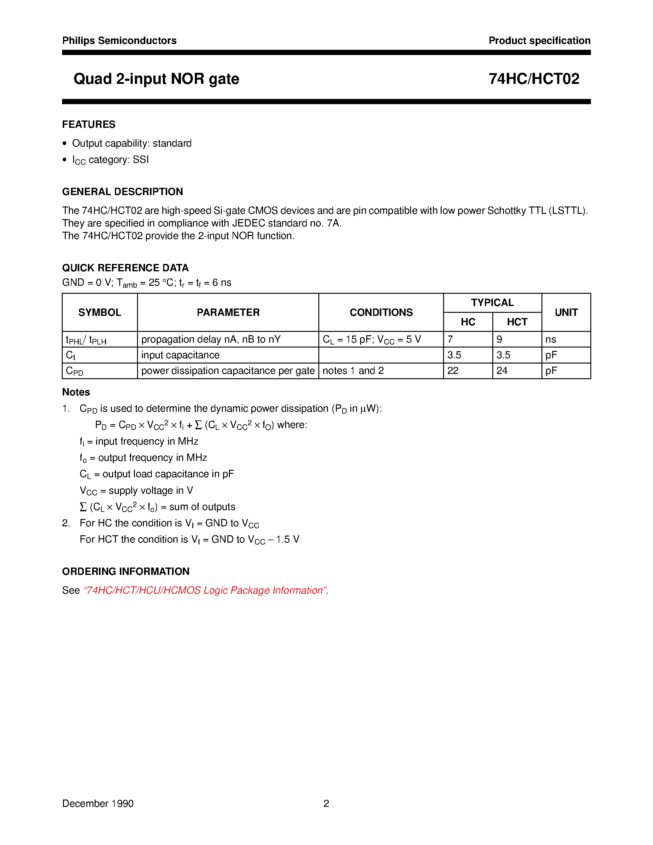 Datasheet 74HC02 page 2 Datasheet 74HC02 - Quad 2-input NOR gate page 2