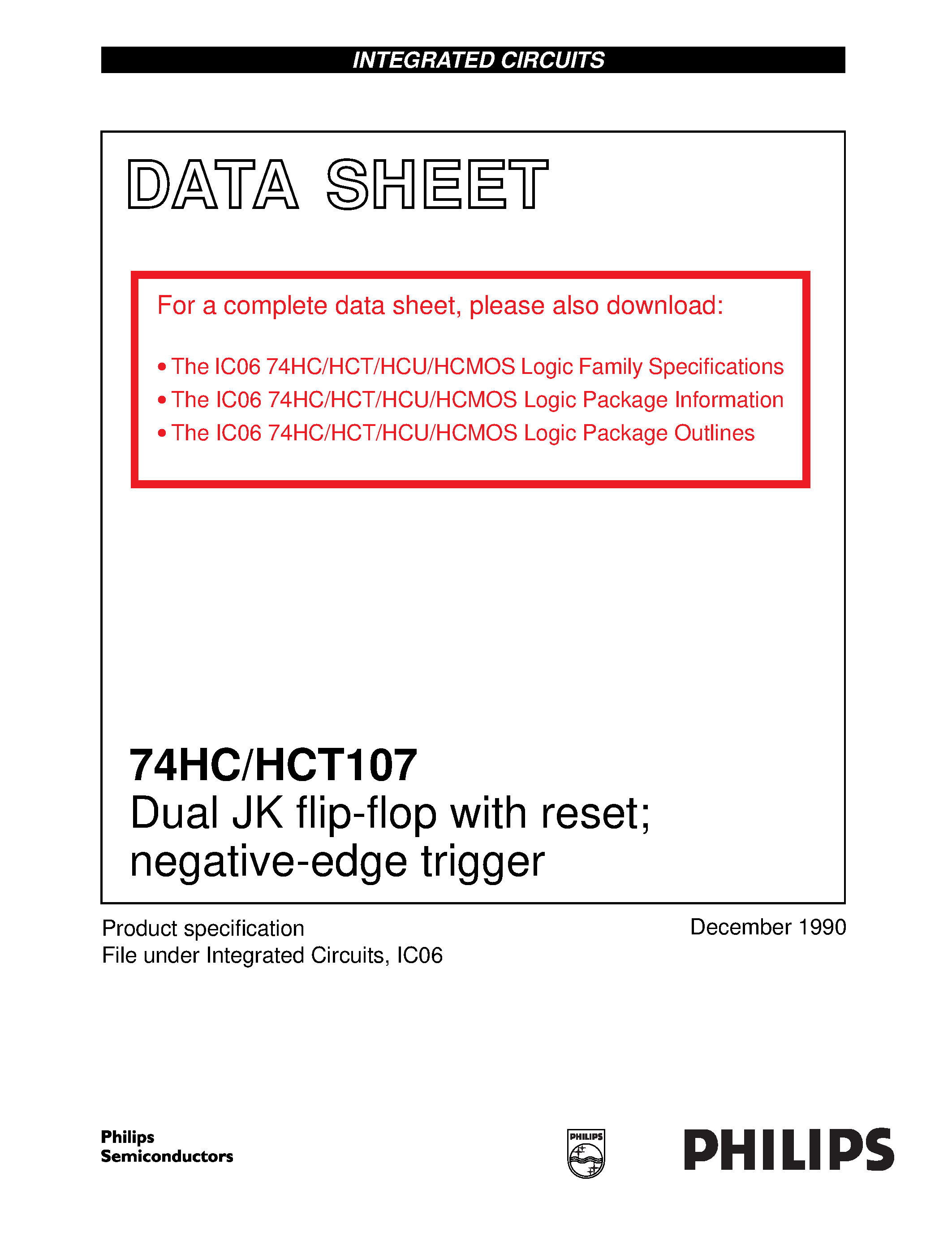 Datasheet 74HC107 - Dual JK flip-flop with reset negative-edge trigger page 1