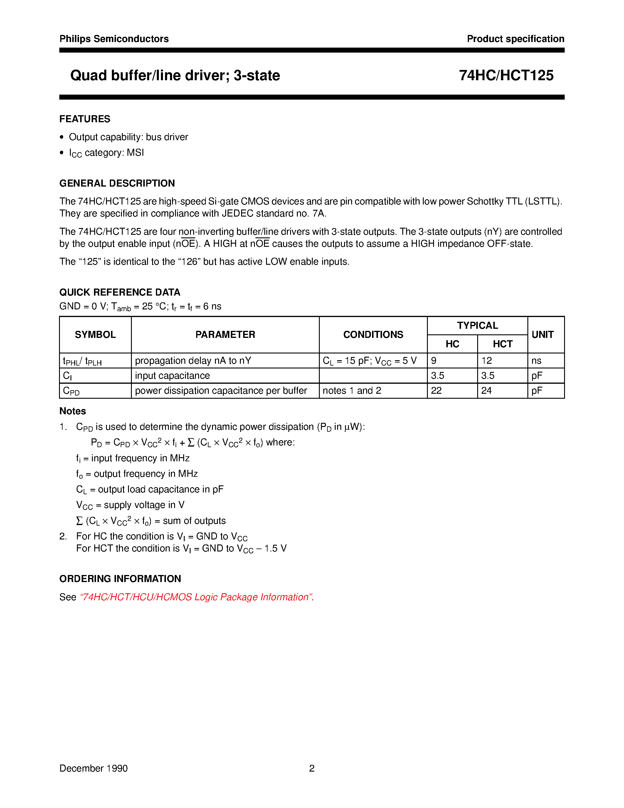 Datasheet 74HC125 - Quad buffer/line driver 3-state page 2
