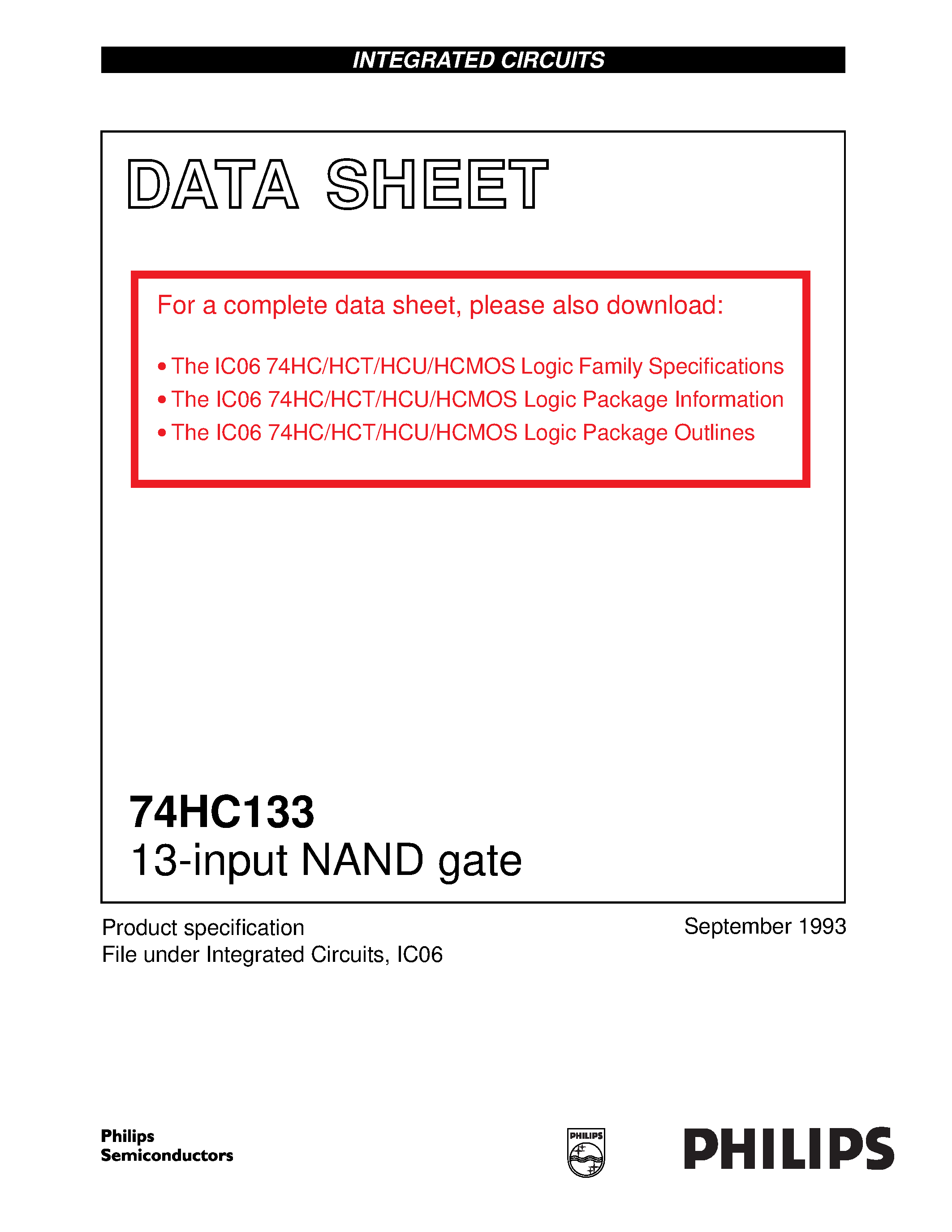 Даташит 74HC133D - 13-input NAND gate страница 1