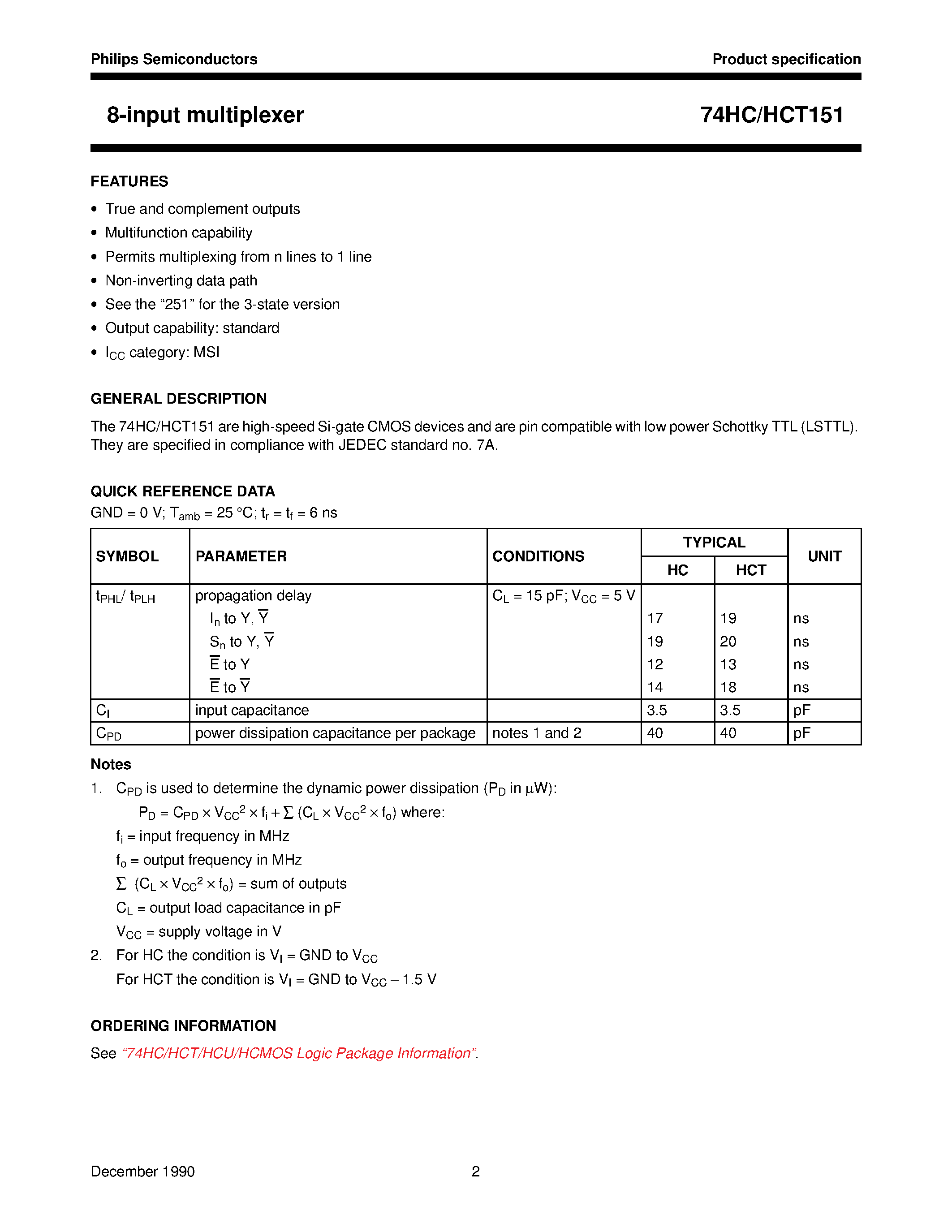 Datasheet 74HC151 page 2 Datasheet 74HC151 - 8-input multiplexer page 2