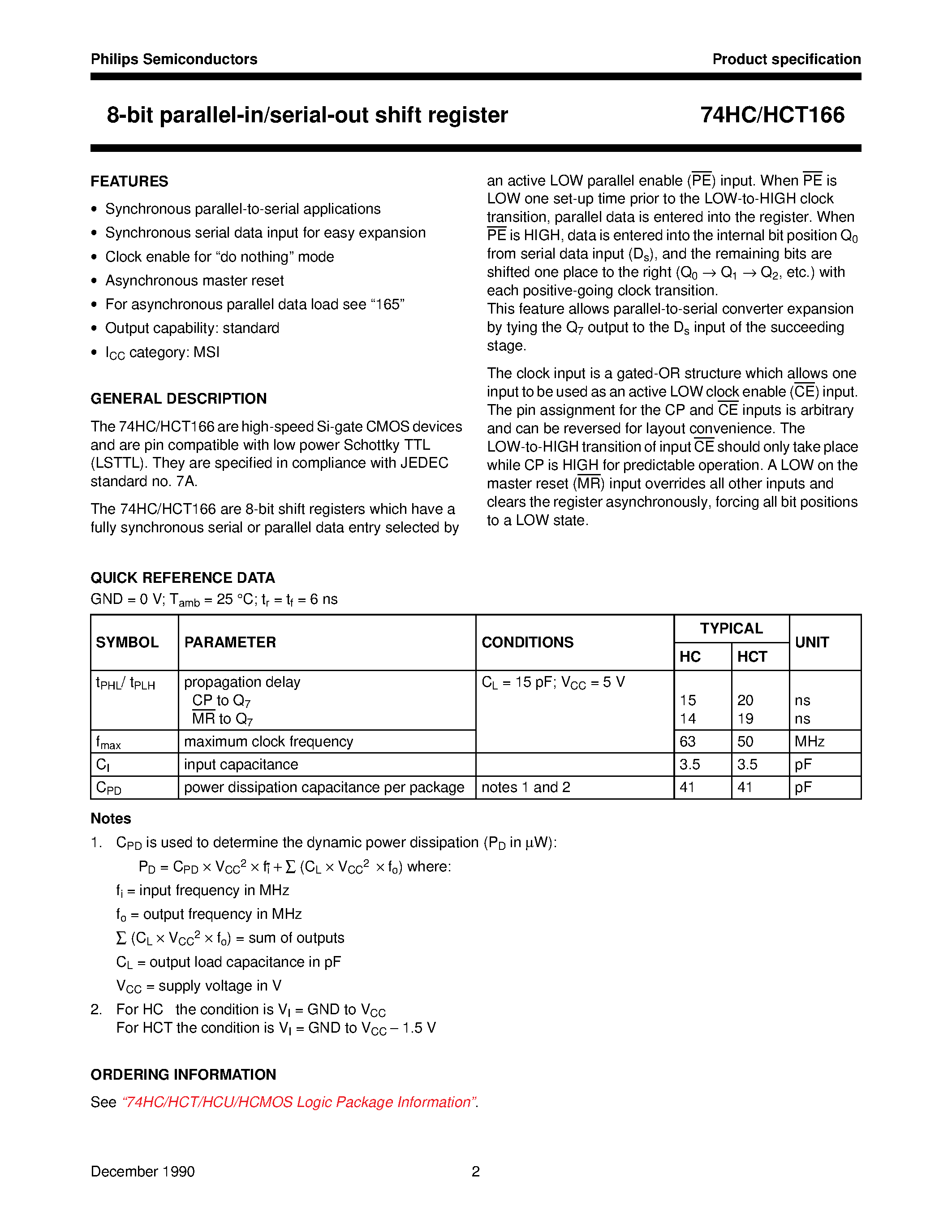 Datasheet 74HC166 page 2 Datasheet 74HC166 - 8-bit parallel-in/serial-out shift register page 2