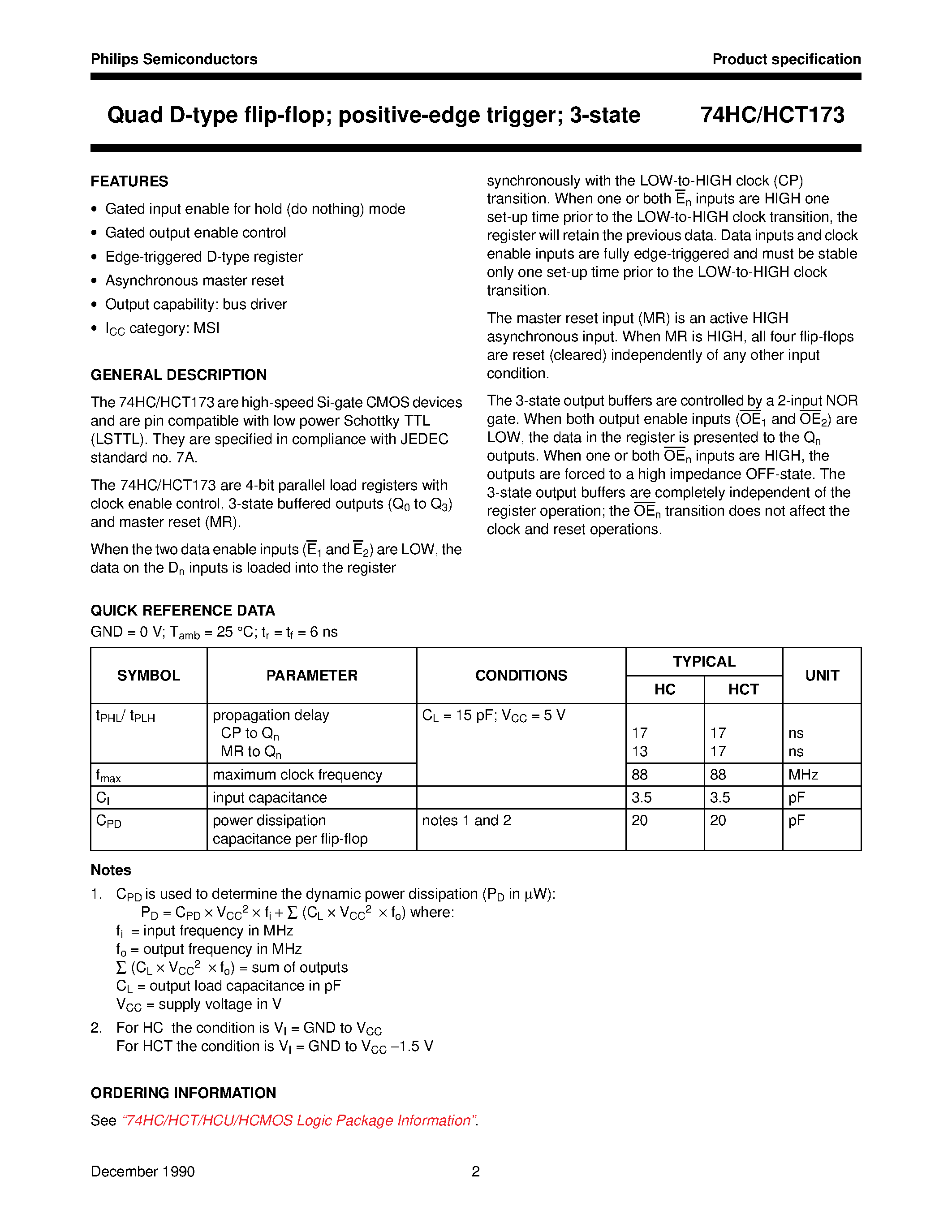 Datasheet 74HC173 page 2 Datasheet 74HC173 - Quad D-type flip-flop positive-edge trigger 3-state page 2
