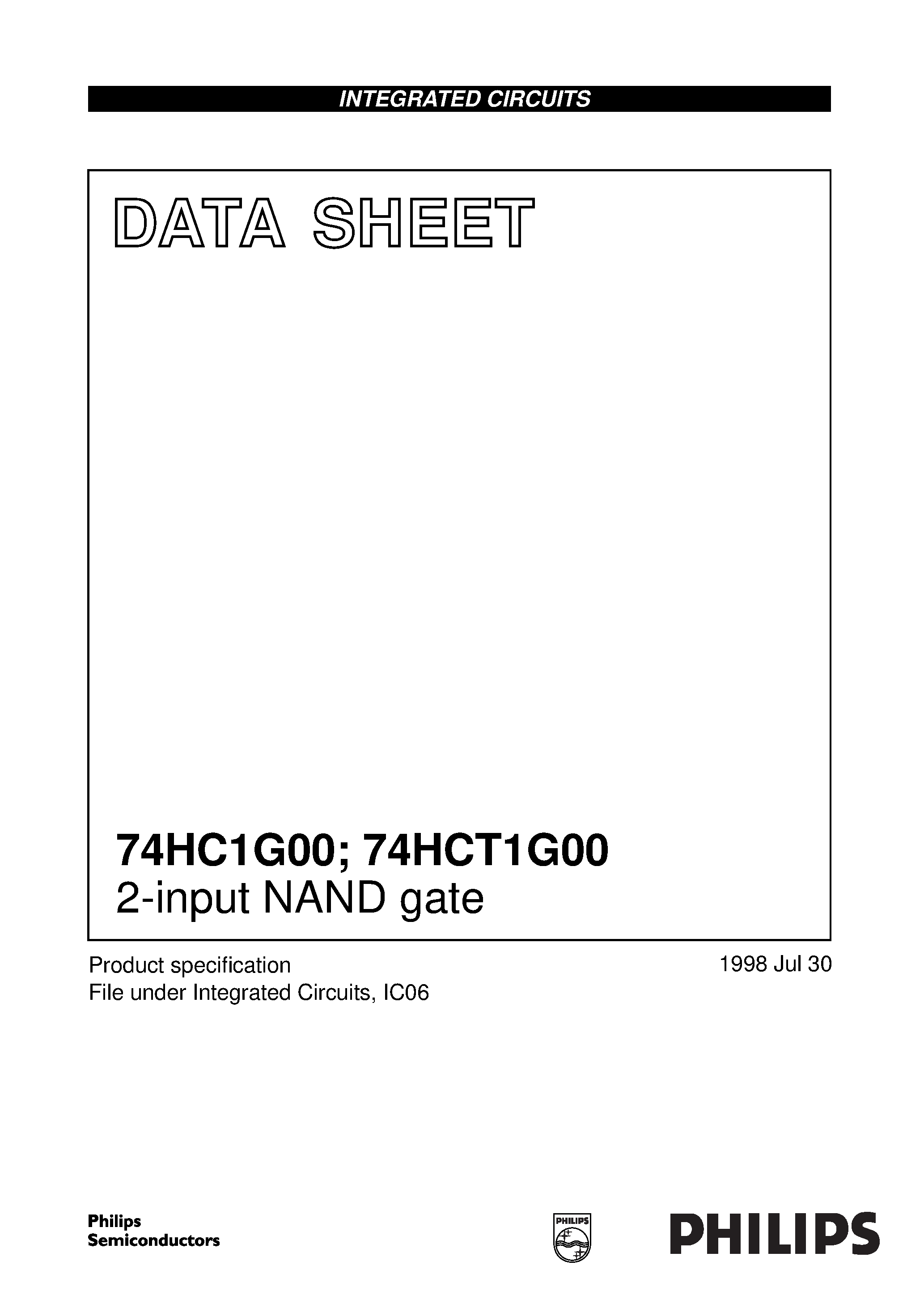 Даташит 74HC1G00 - 2-input NAND gate страница 1