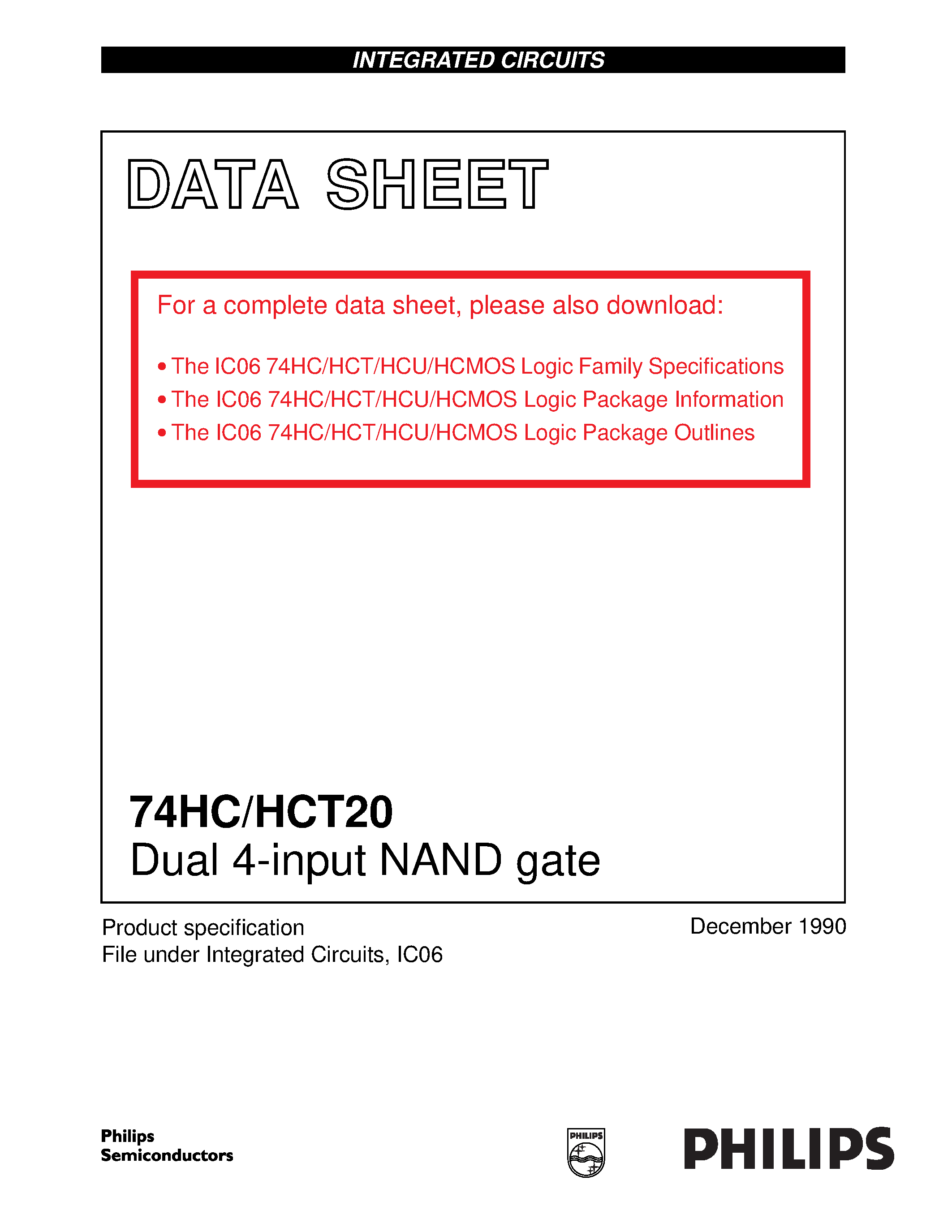 Даташит 74HC20 - Dual 4-input NAND gate страница 1