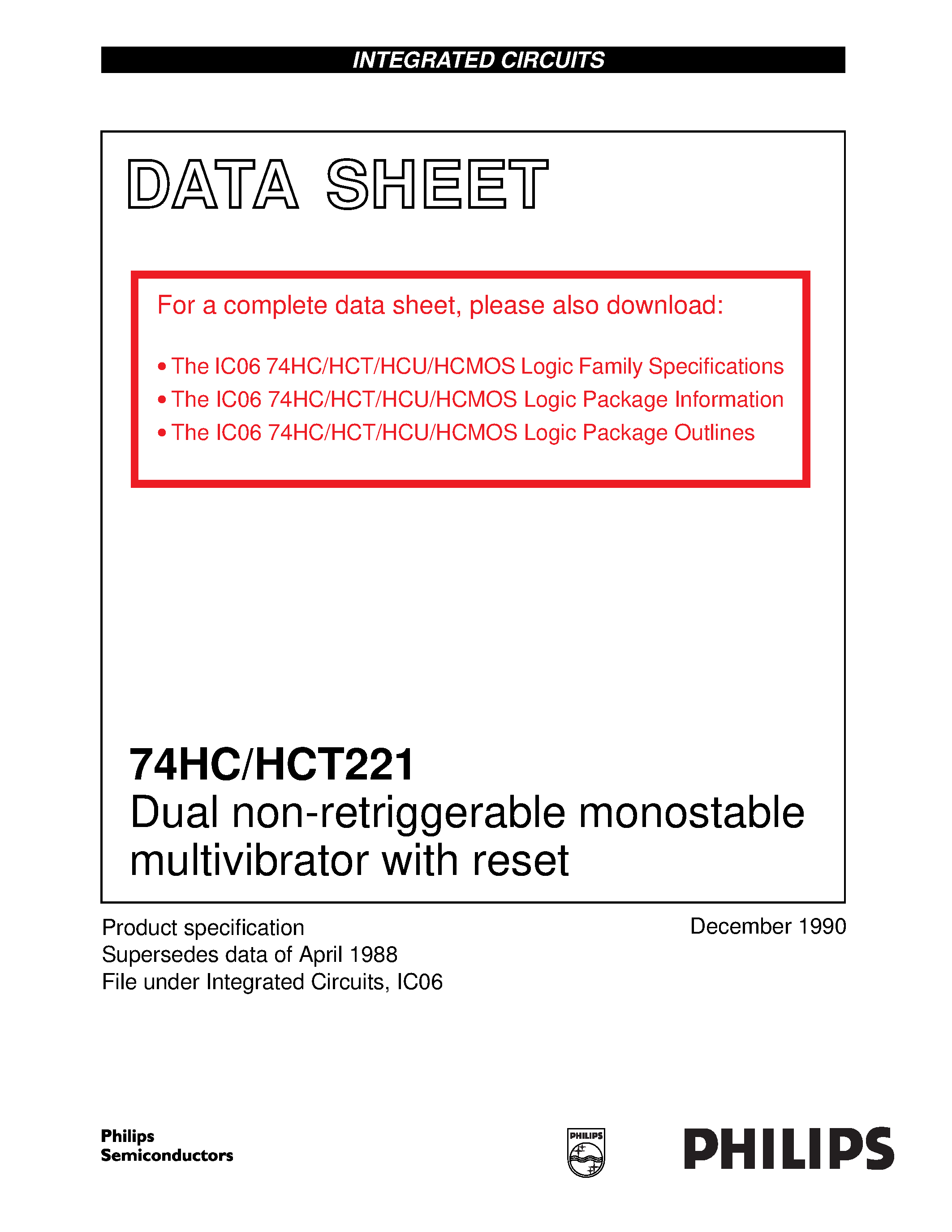 Даташит 74HC221 - Dual non-retriggerable monostable multivibrator with reset страница 1