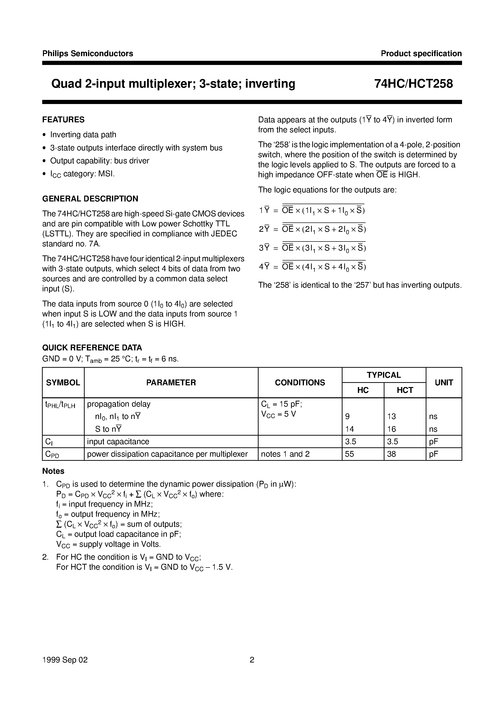 Даташит 74HC258DB - Quad 2-input multiplexer 3-state inverting страница 2