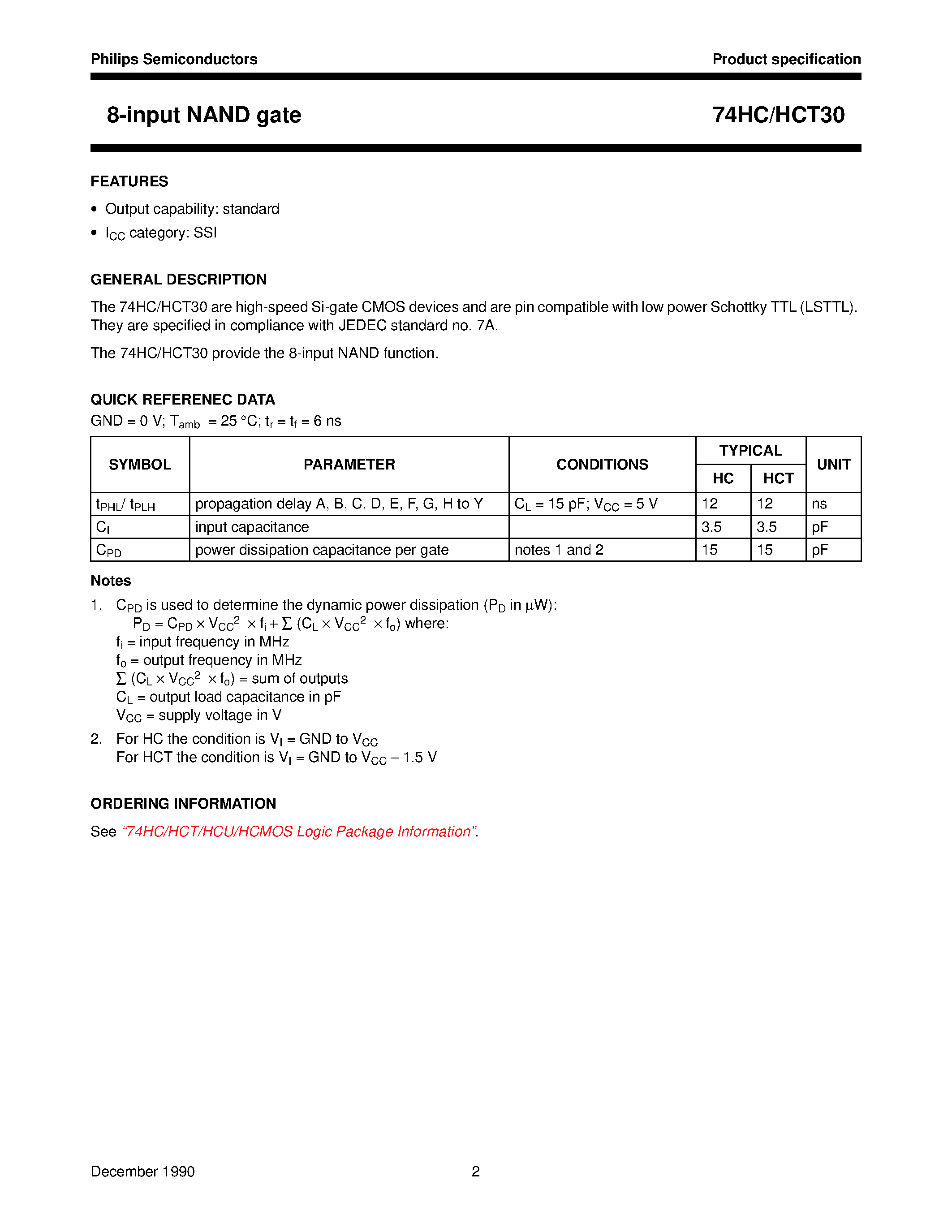 Даташит 74HC30 - 8-input NAND gate страница 2