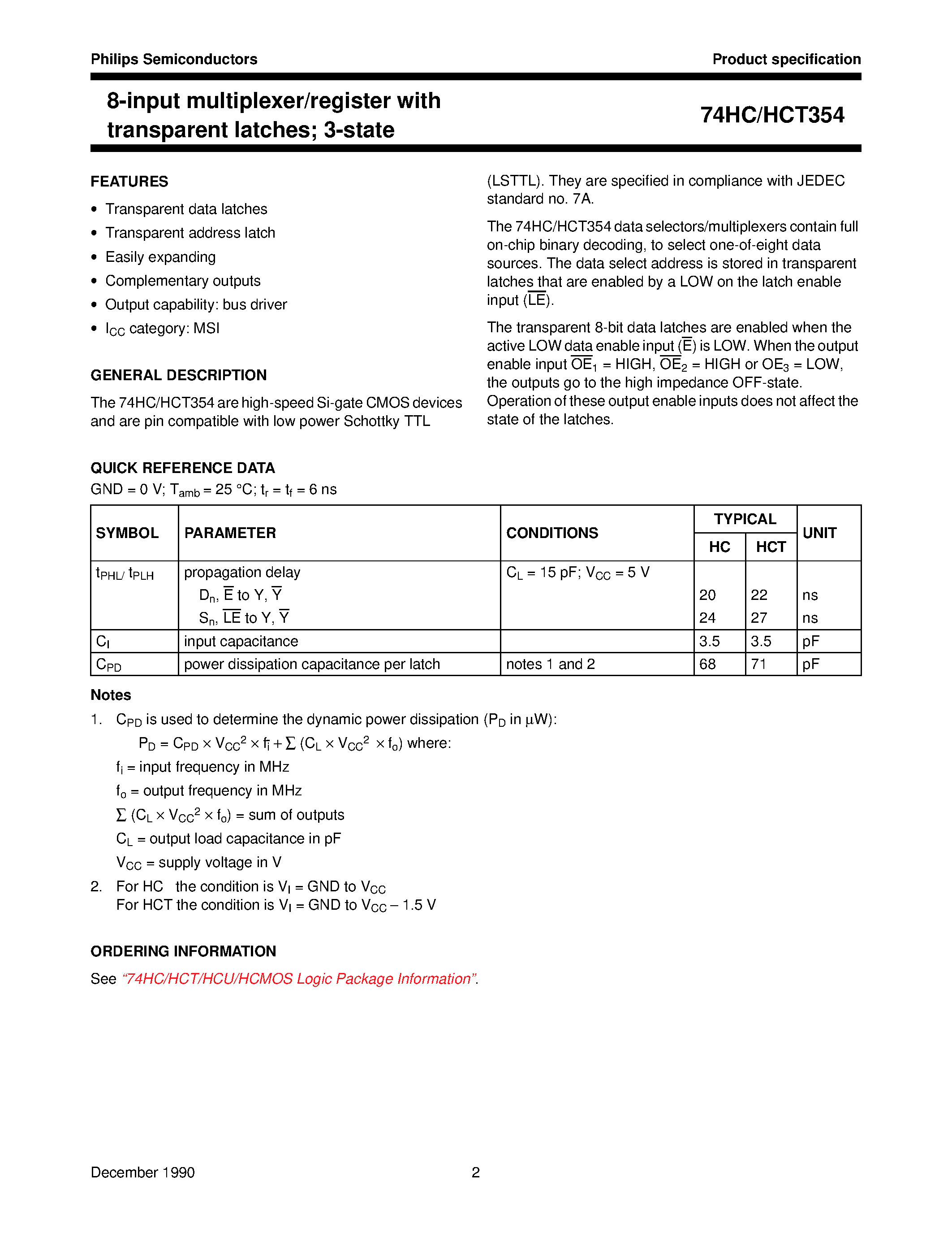 Даташит 74HC354 - 8-input multiplexer/register with transparent latches 3-state страница 2