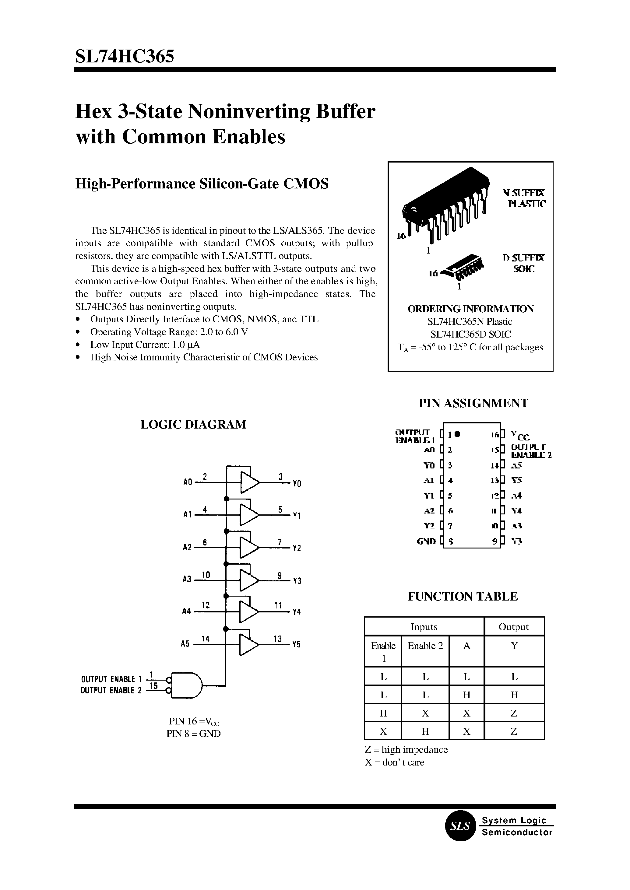 Datasheet 74HC365 - Hex 3-State Noninverting Buffer with Common Enables page 1