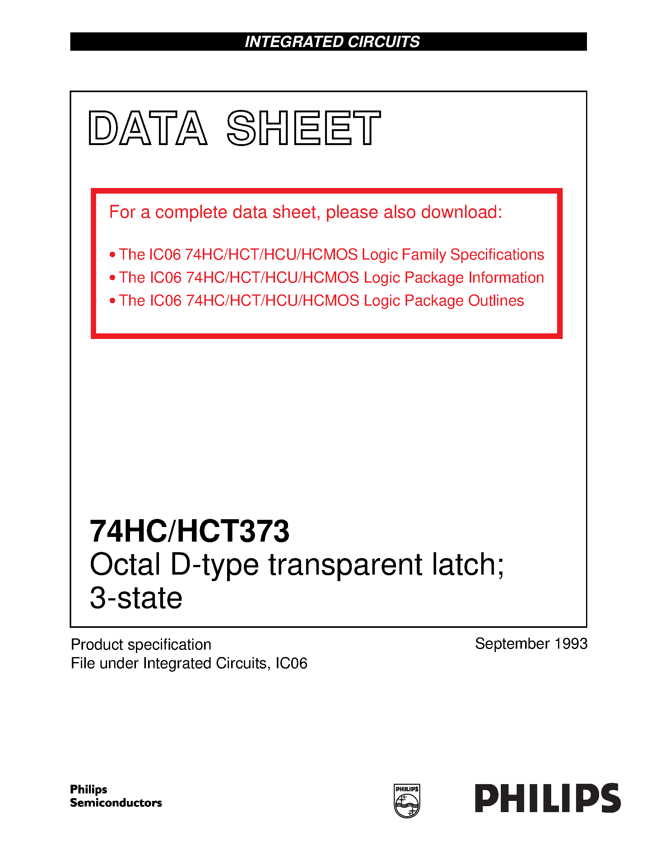 Datasheet 74HC373 - Octal D-type transparent latch 3-state page 1