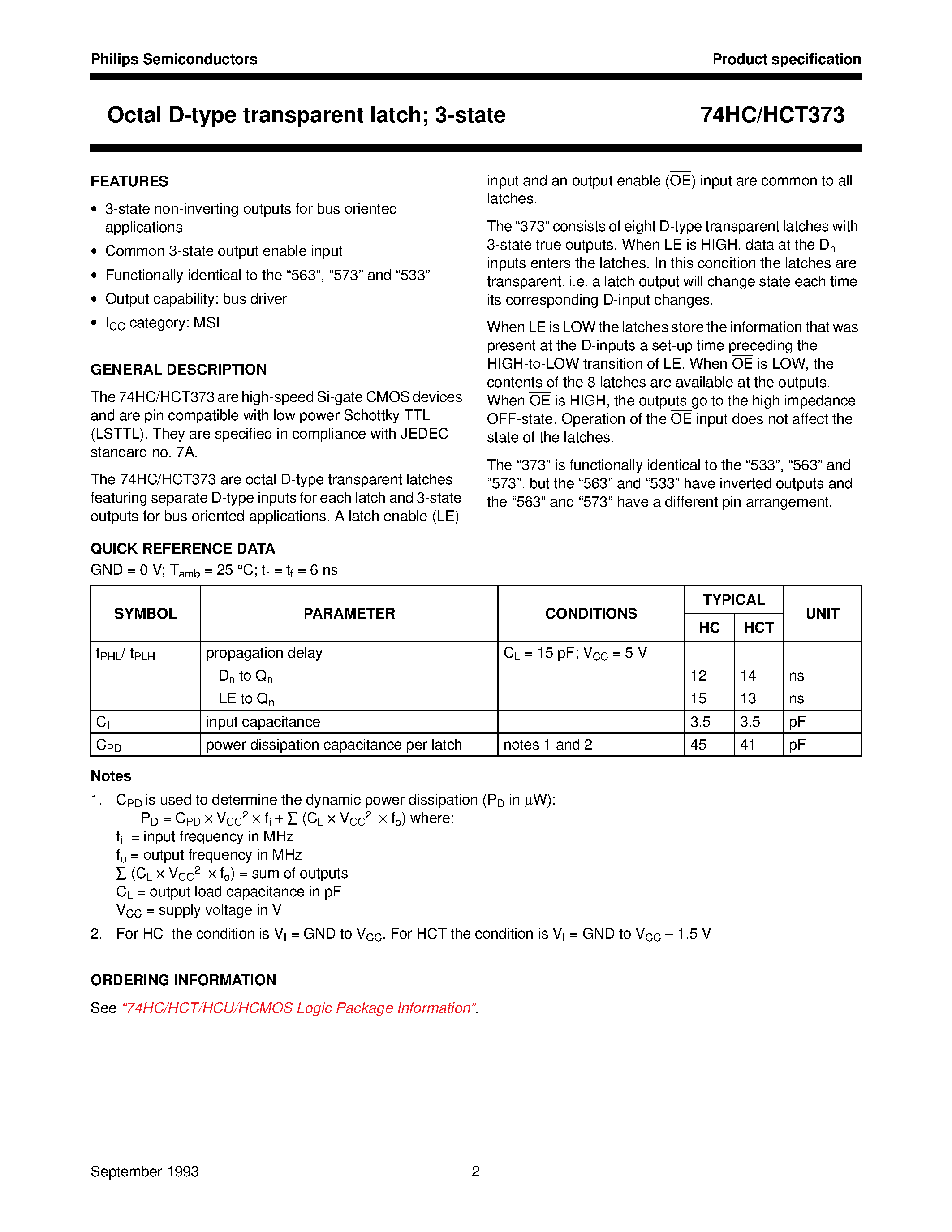 Datasheet 74HC373 - Octal D-type transparent latch 3-state page 2