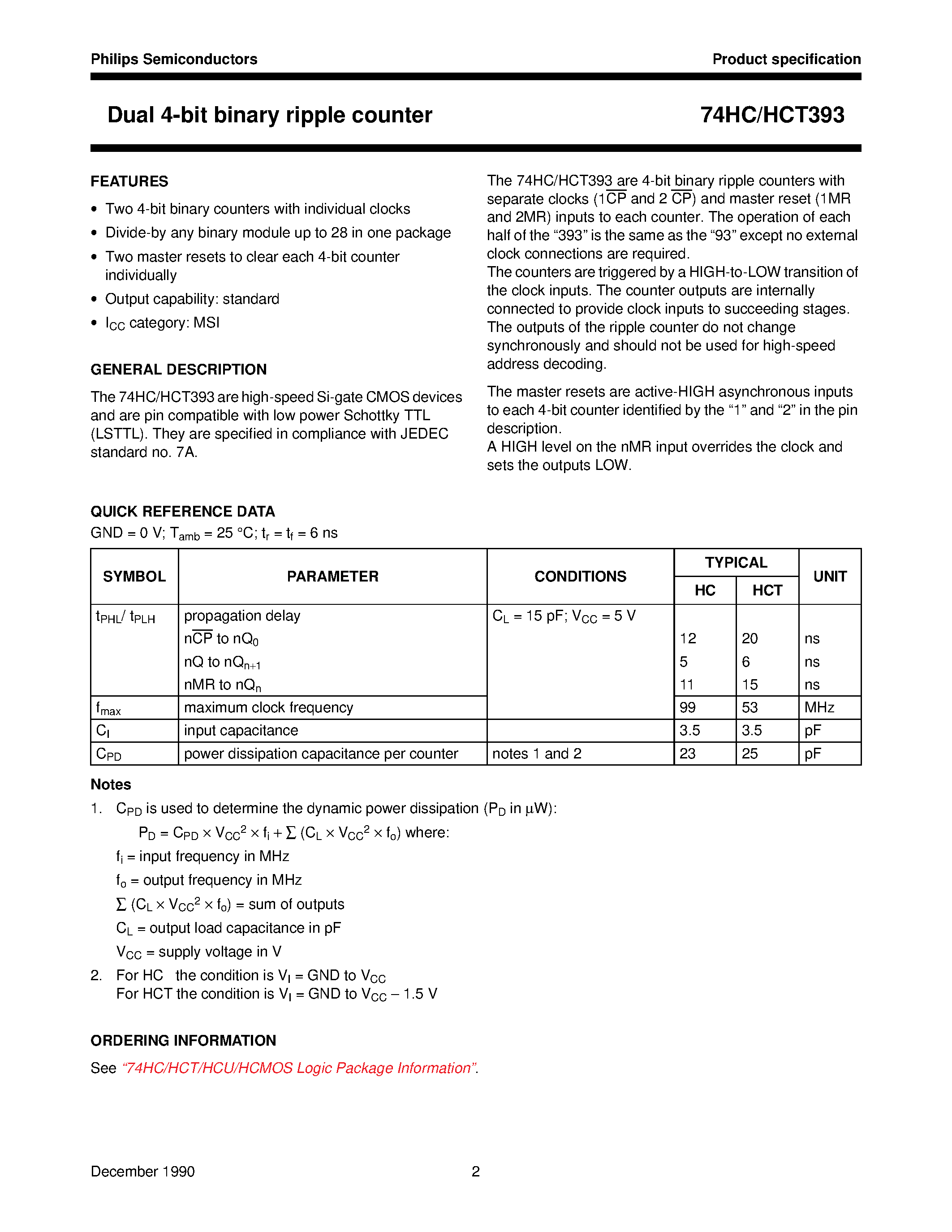 Datasheet 74HC393 - Dual 4-bit binary ripple counter page 2