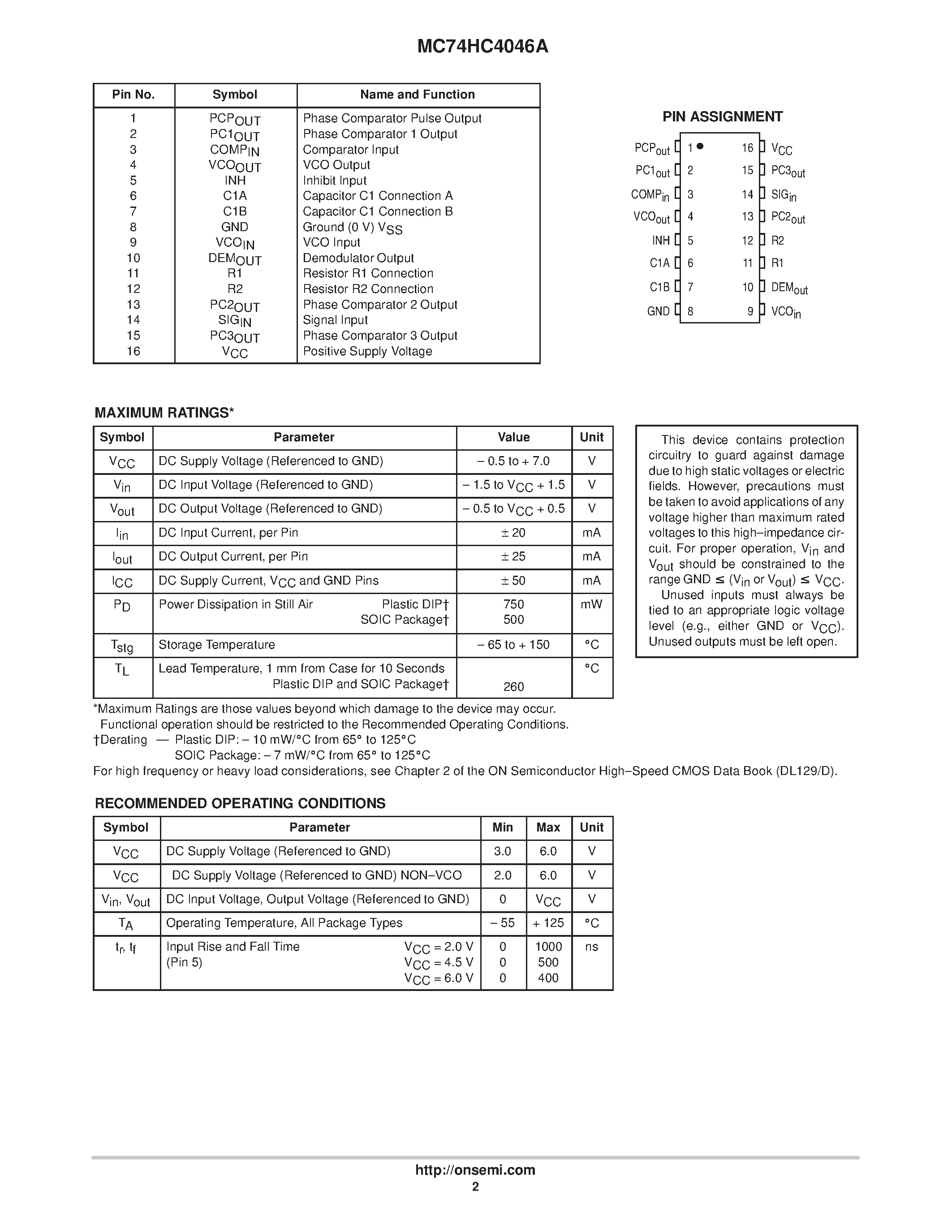 Даташит 74HC4046 - Phase-Locked Loop страница 2