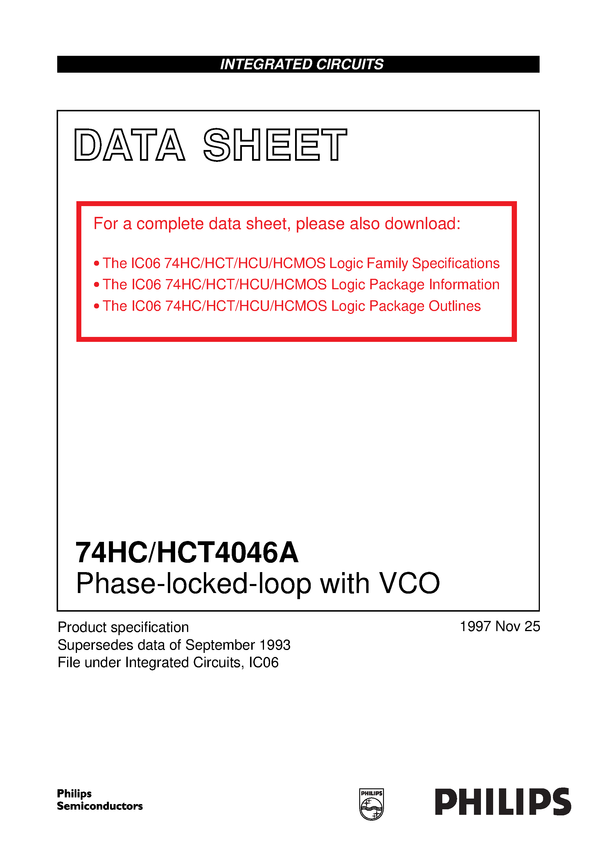 Даташит 74HC4046 - Phase-locked-loop with VCO страница 1