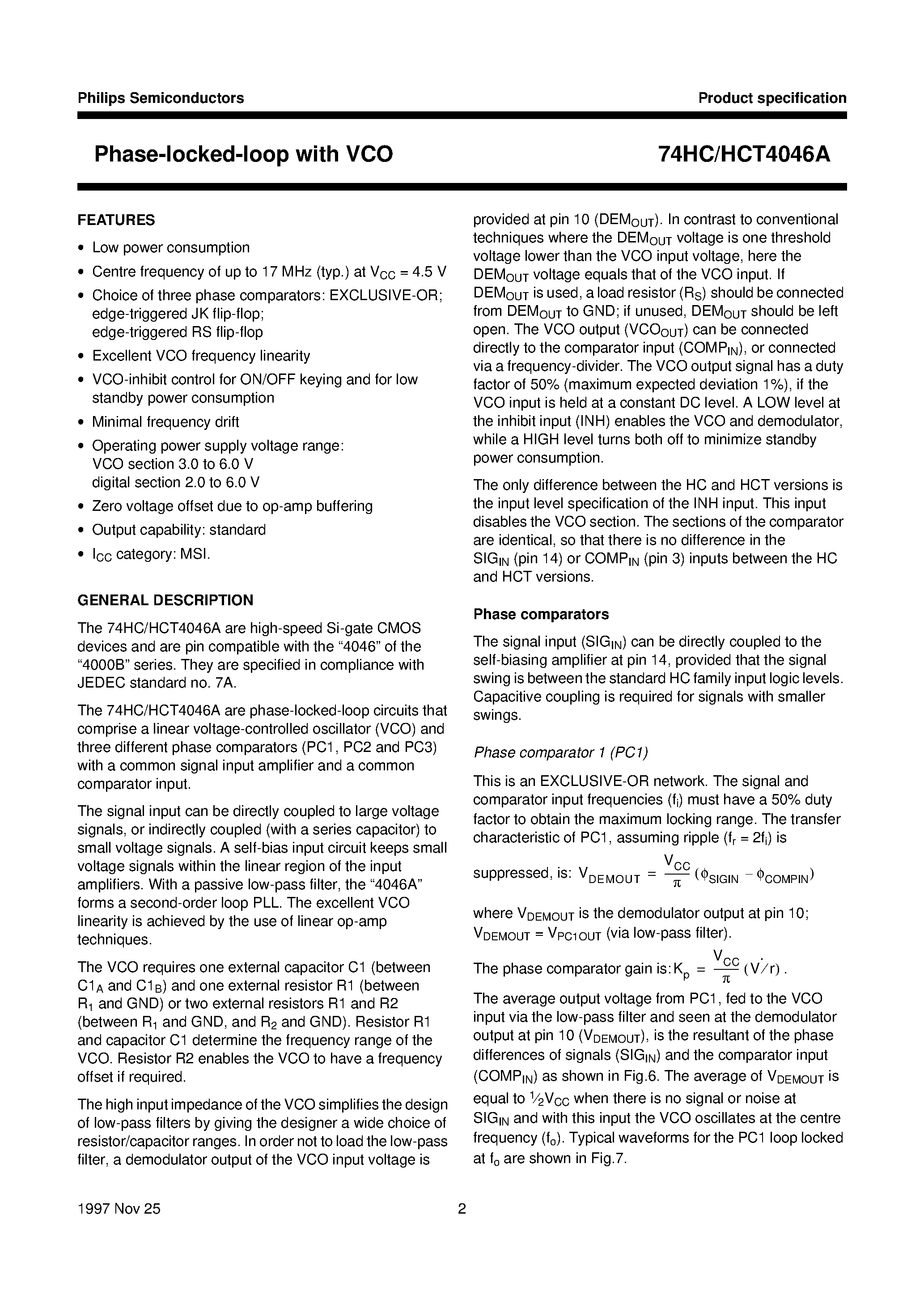 Даташит 74HC4046 - Phase-locked-loop with VCO страница 2